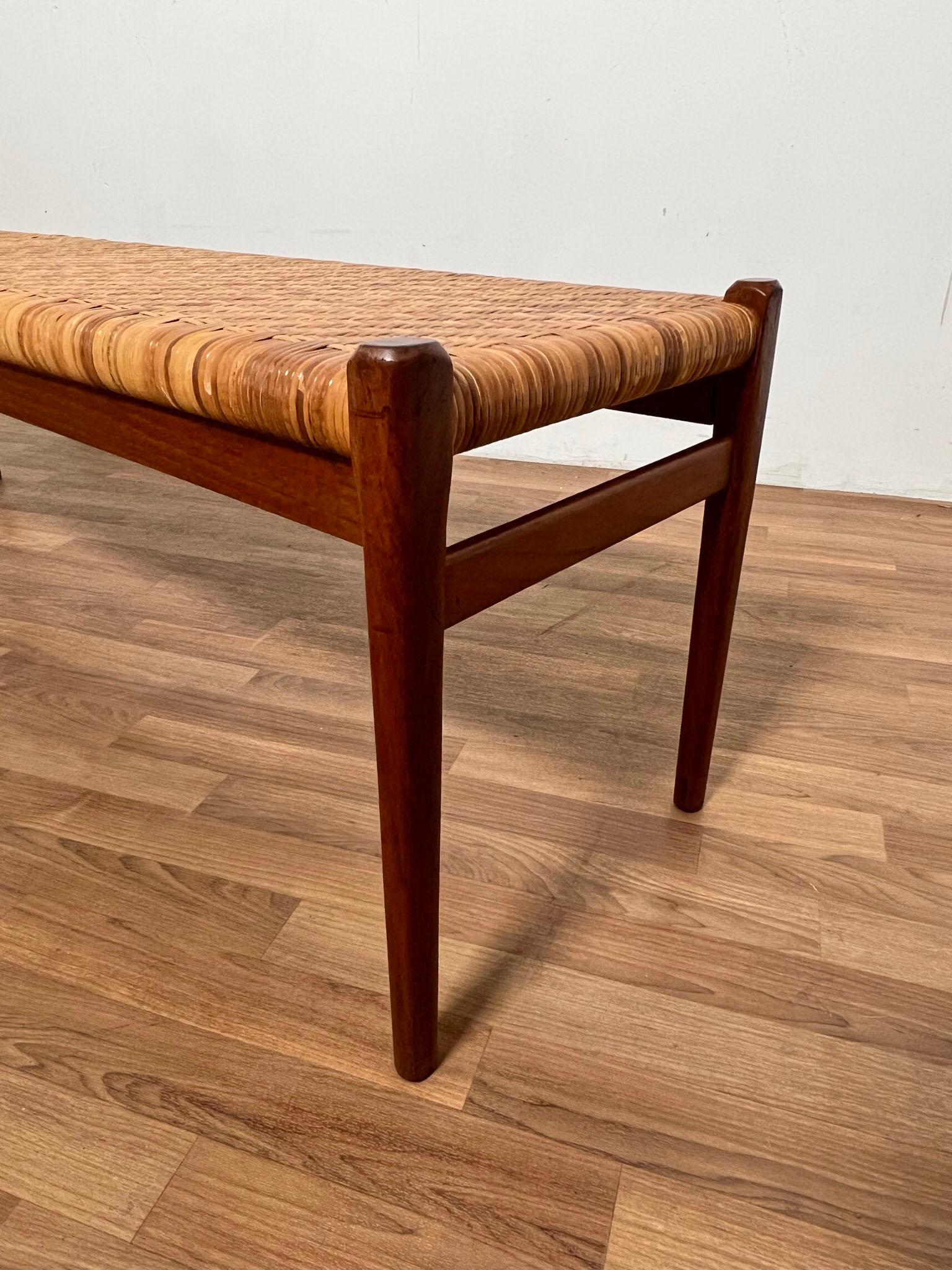 Mid-20th Century Niels Moller for J.L. Mollers Danish Teak and Cane Bench, circa 1960s