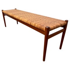 Niels Moller for J.L. Mollers Danish Teak and Cane Bench, circa 1960s