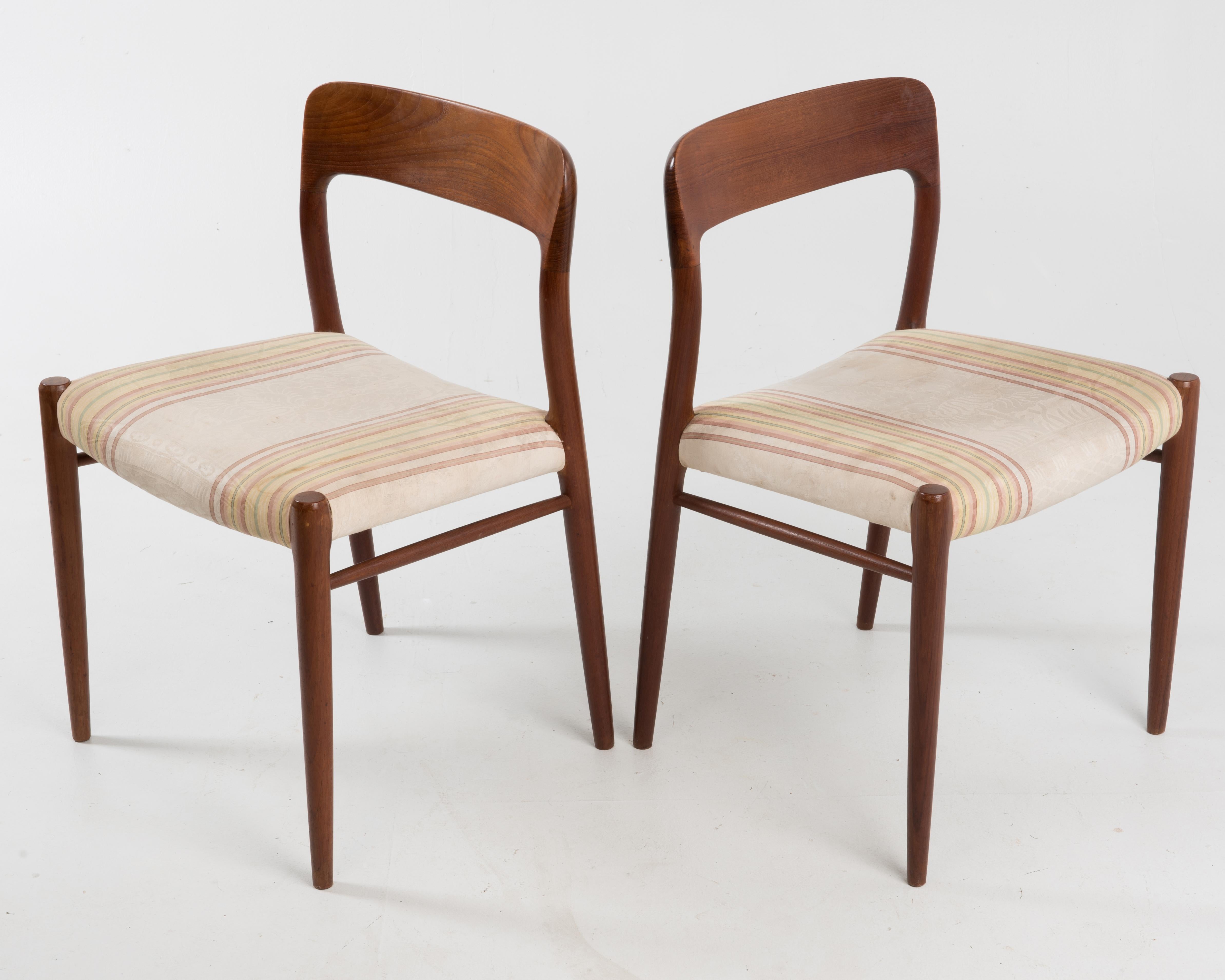 Mid-20th Century Niels Möller for J.L. Möllers Style Modell 75 Danish Teak Dining Chairs, Pair