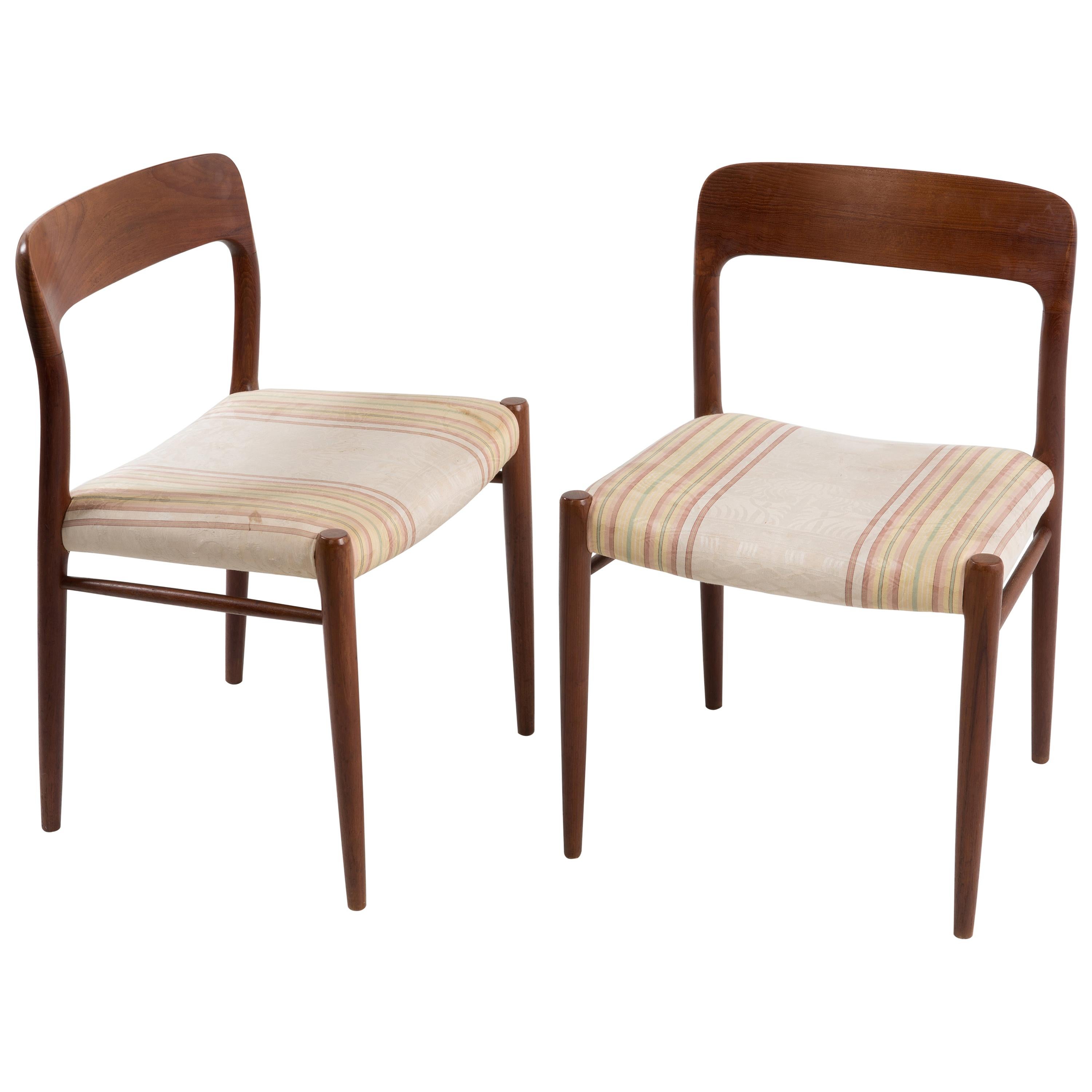 Niels Möller for J.L. Möllers Style Modell 75 Danish Teak Dining Chairs, Pair