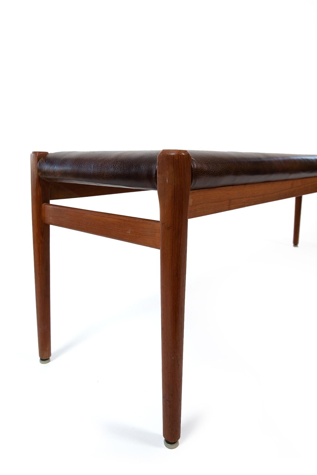 Mid-Century Modern Niels Moller Leather and Teak Bench