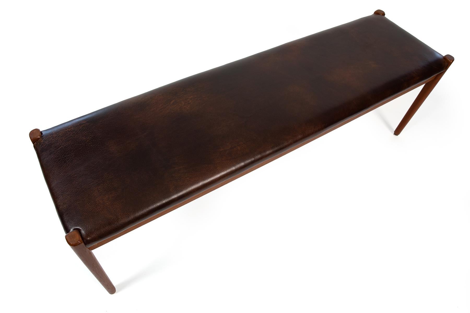 Danish Niels Moller Leather and Teak Bench