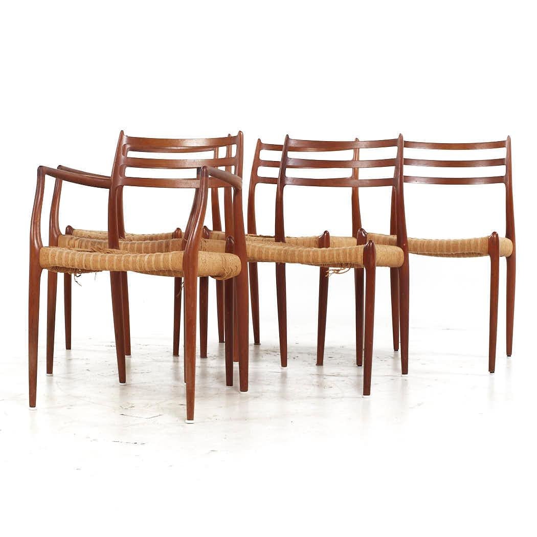 Mid-Century Modern Niels Moller Mid Century Danish Teak and Cane Dining Chairs - Set of 6 For Sale