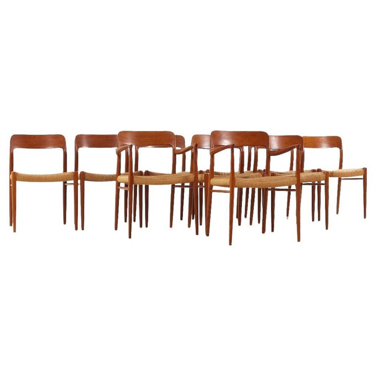 Niels Moller Mid Century Model 75 Danish Teak Dining Chairs - Set of 10 For  Sale at 1stDibs