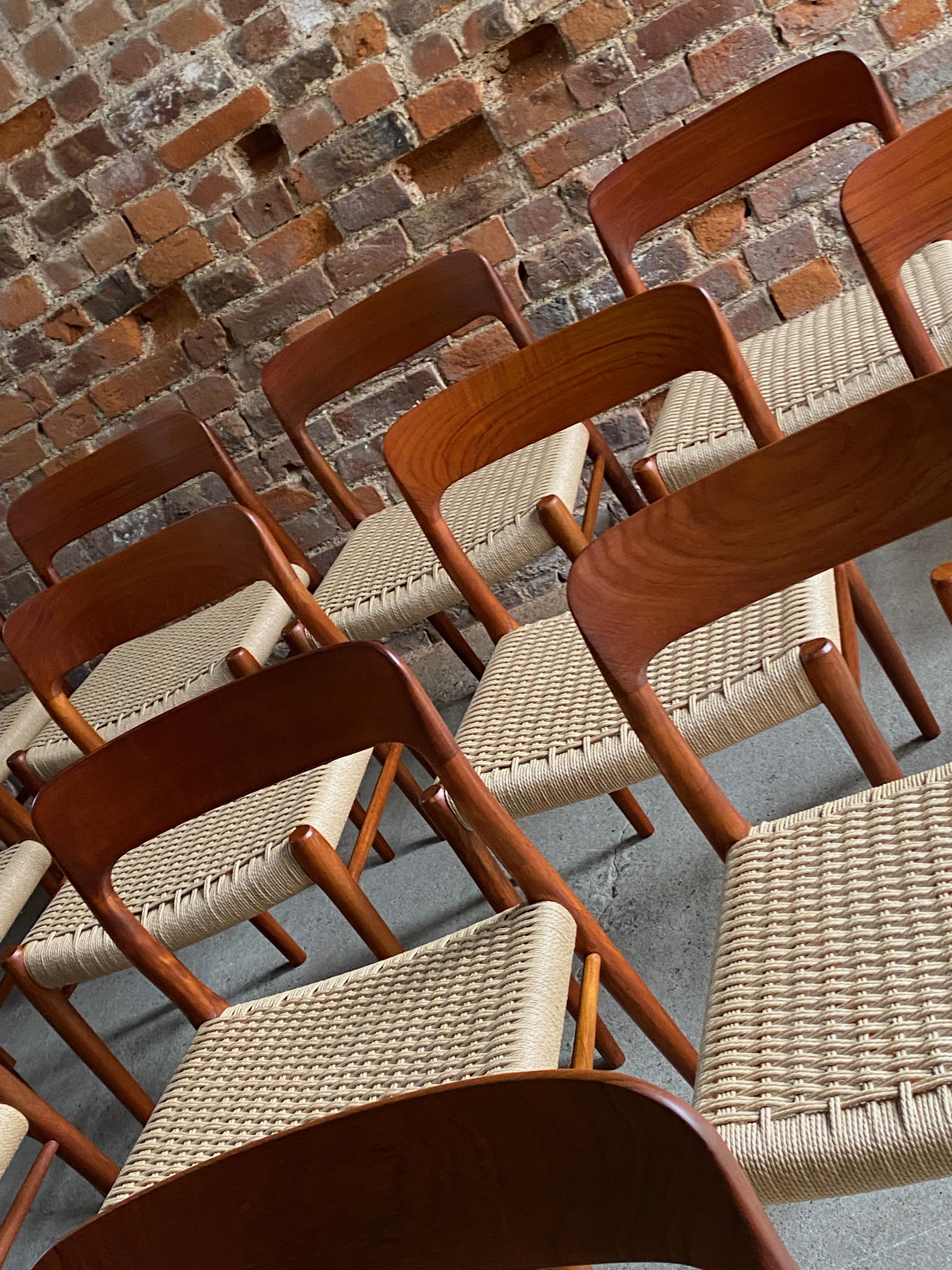 Niels Moller Model 56 & Model 75 Teak & Paper Cord Dining Chairs Set of 12, 1960 For Sale 3