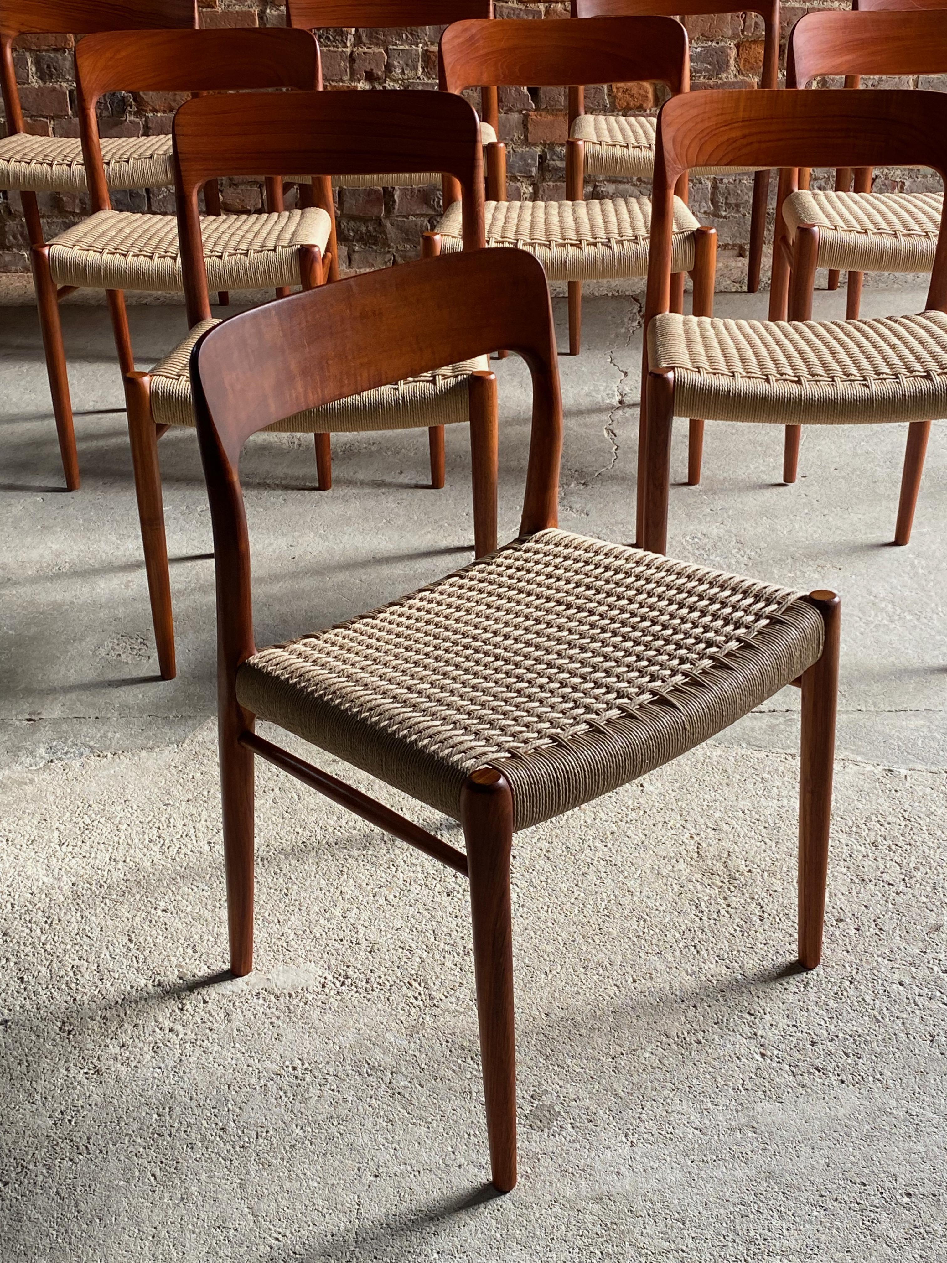 Niels Moller Model 56 & Model 75 Teak & Paper Cord Dining Chairs Set of 12, 1960 For Sale 9