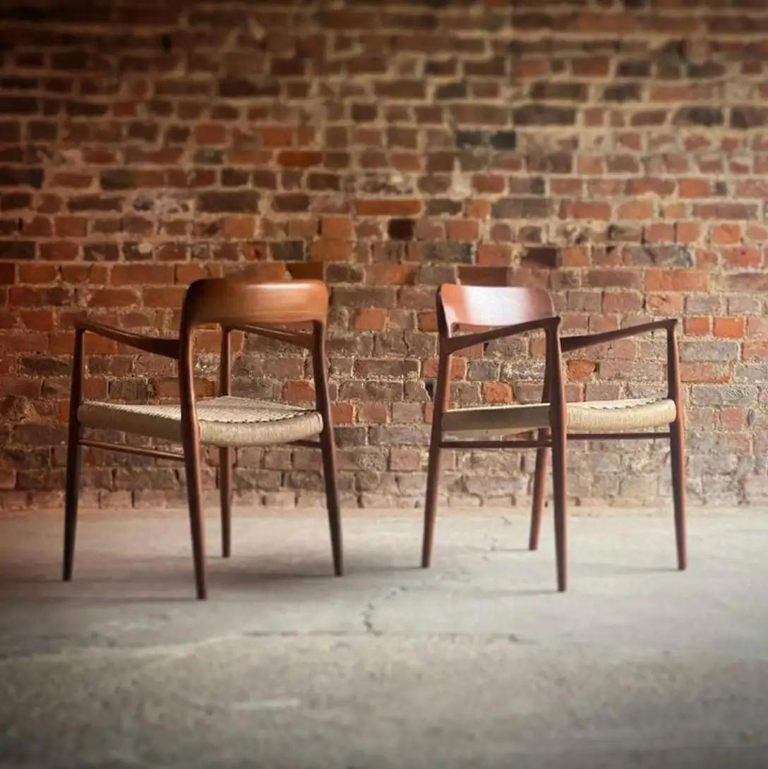 Danish Niels Moller Model 56 & Model 75 Teak & Paper Cord Dining Chairs Set of 12, 1960 For Sale