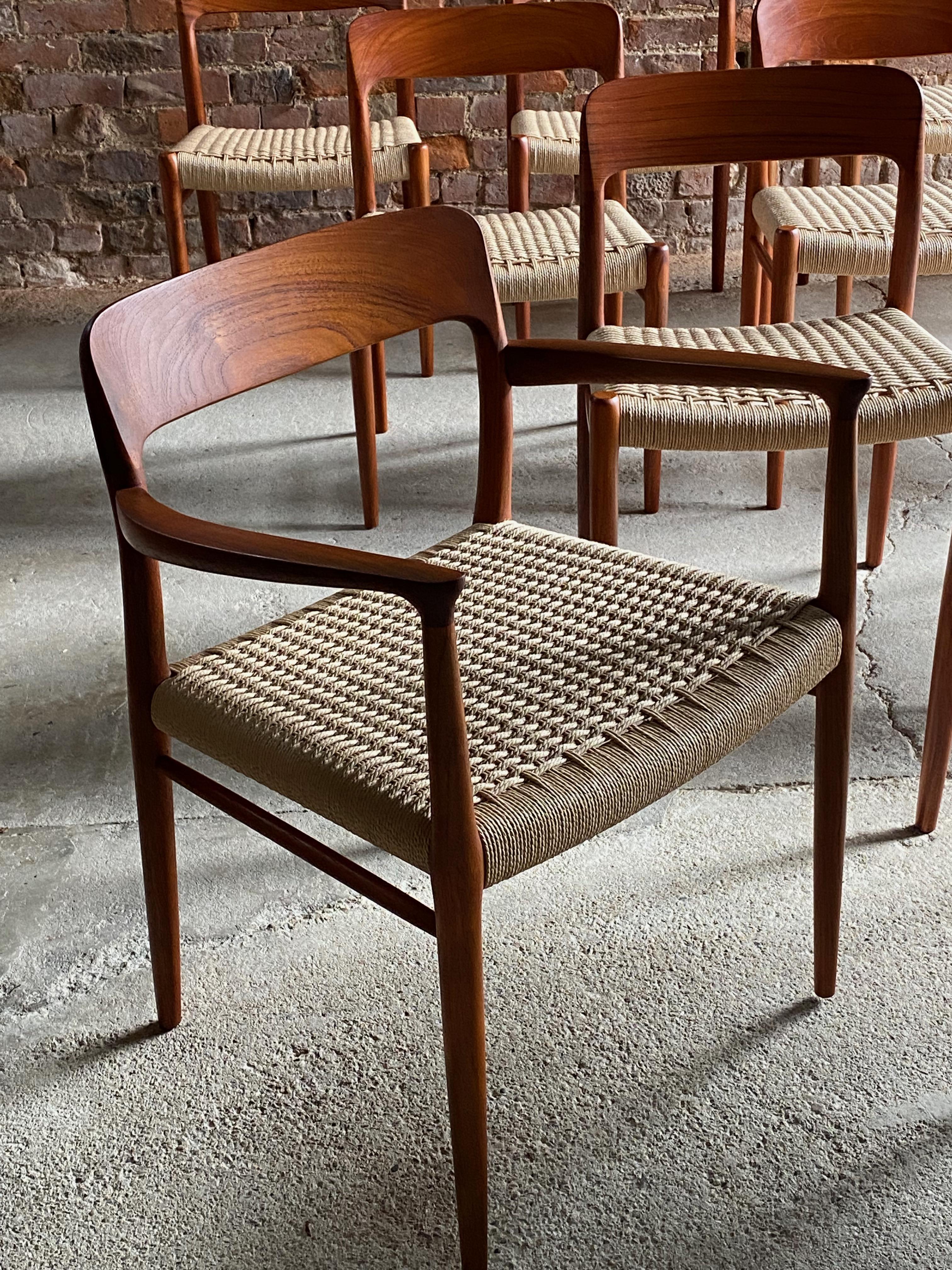 Niels Moller Model 56 & Model 75 Teak & Paper Cord Dining Chairs Set of 12, 1960 For Sale 1