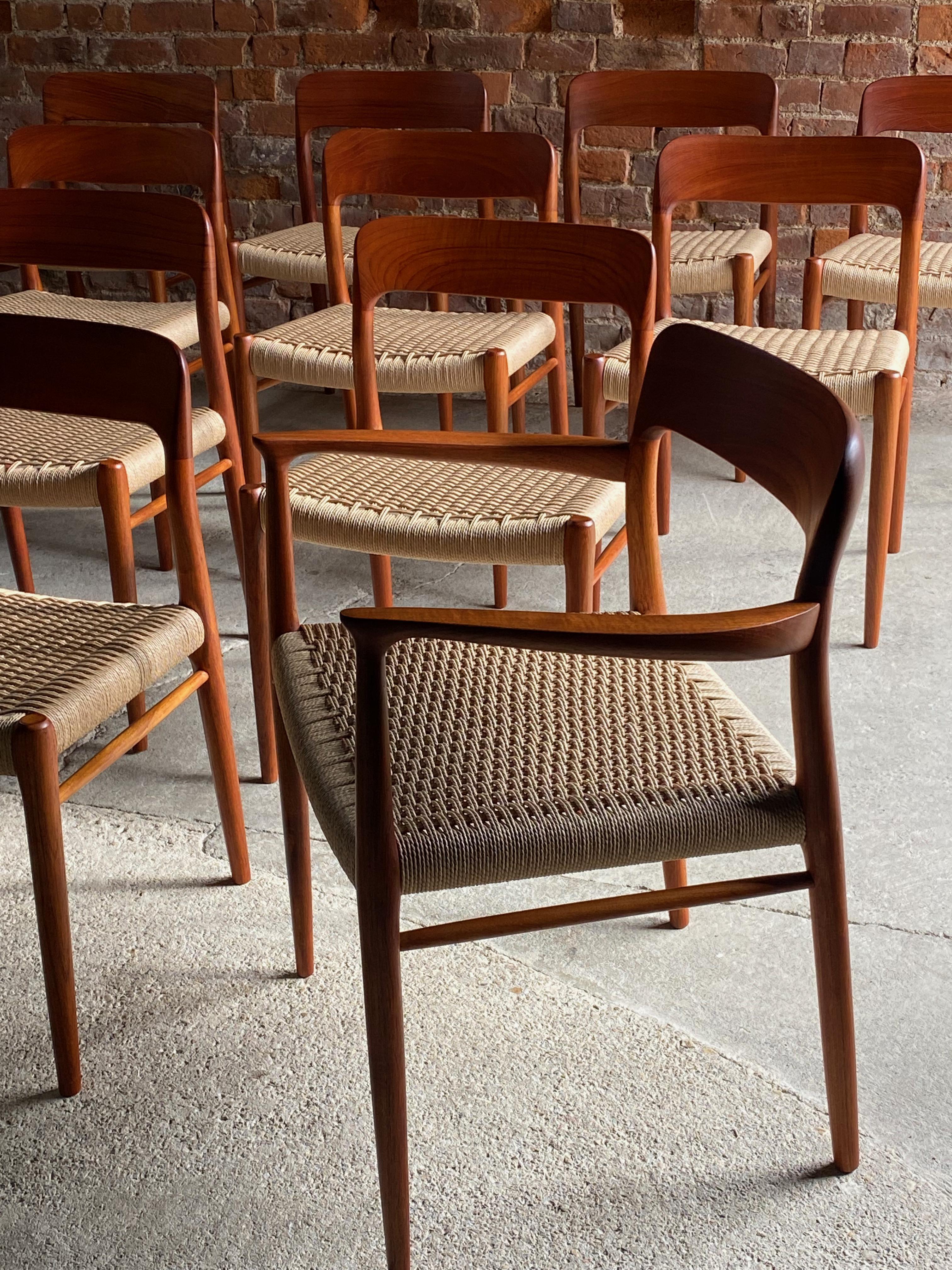 Niels Moller Model 56 & Model 75 Teak & Paper Cord Dining Chairs Set of 12, 1960 For Sale 2