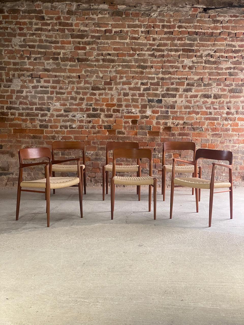 Niels Moller Model 56 & Model 75 Teak & Paper Cord Dining Chairs Set of 6, 1960 3