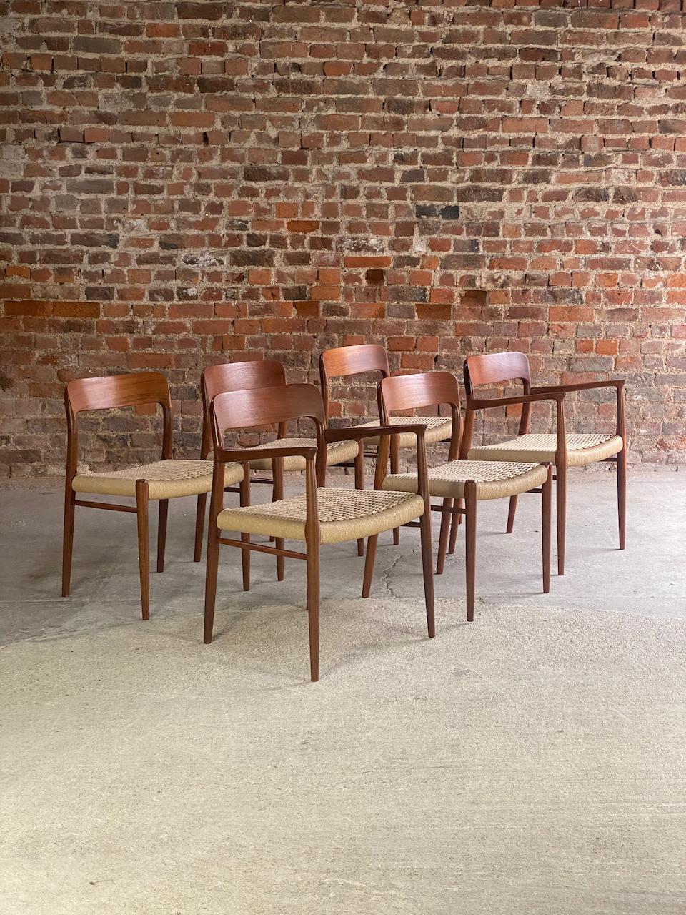 Niels Moller Model 56 & Model 75 Teak & Paper Cord Dining Chairs Set of 6, 1960 4