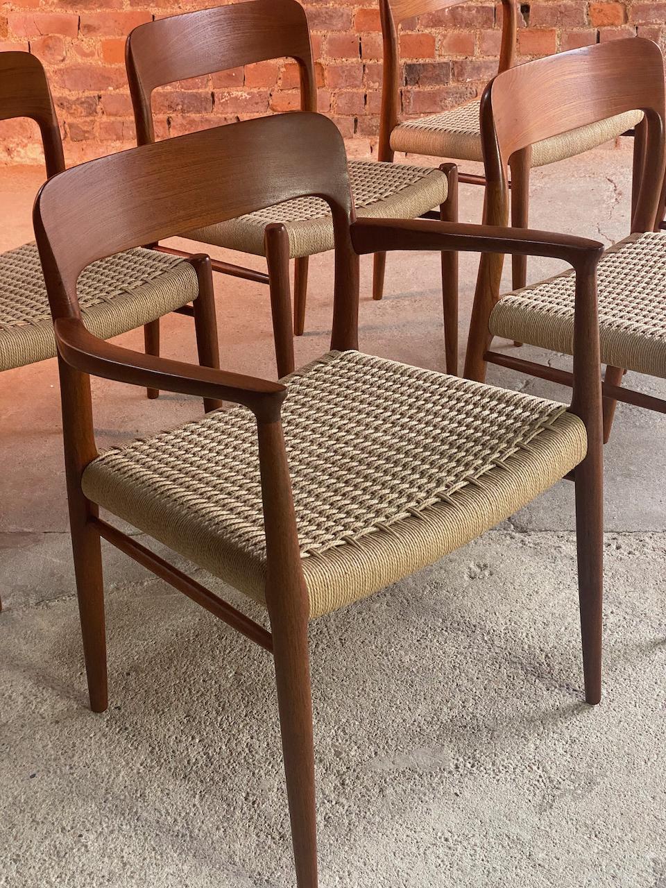 Niels Moller Model 56 & Model 75 Teak & Paper Cord Dining Chairs Set of 6, 1960 6