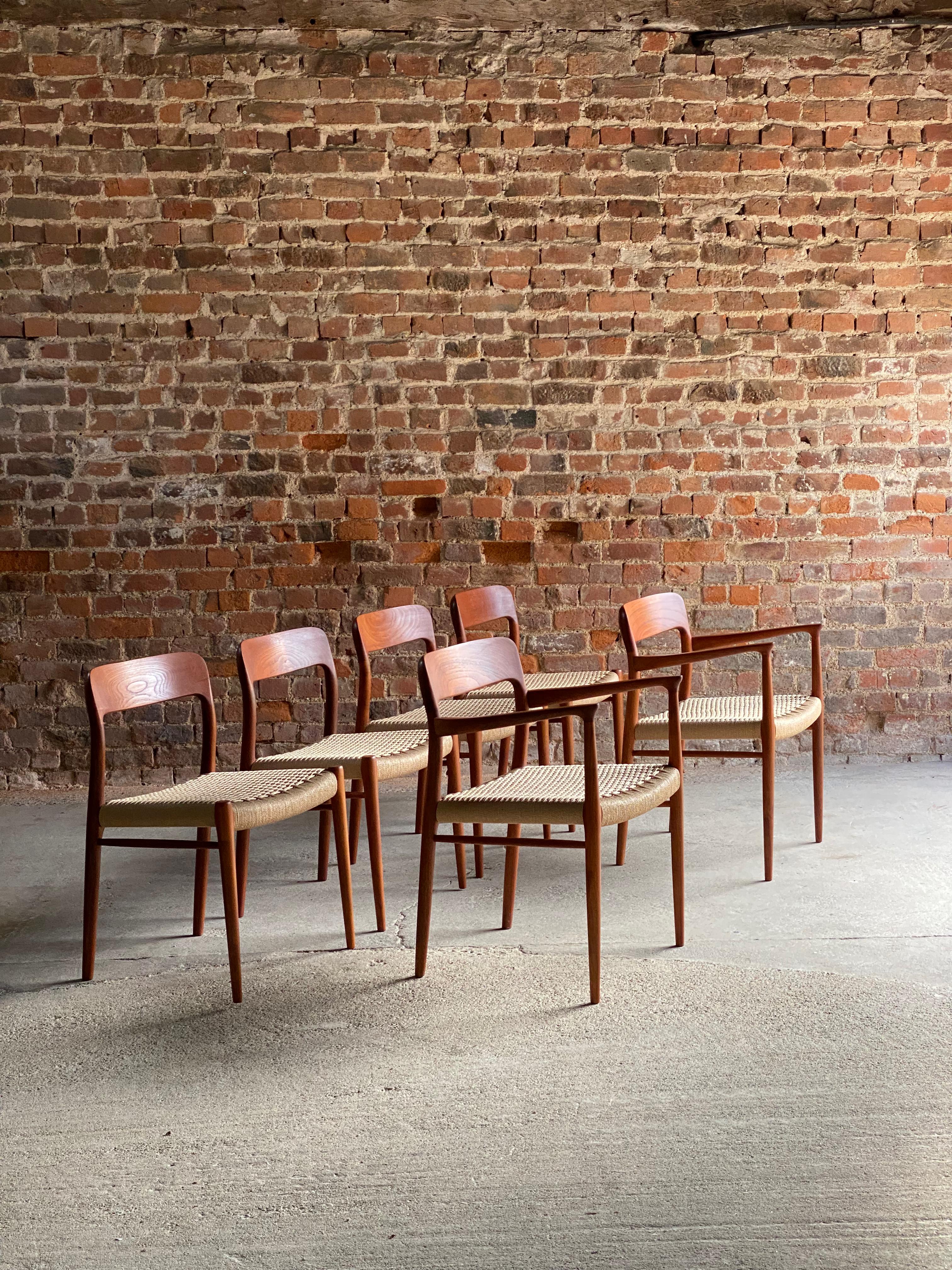Niels Moller - Ensemble de 6 chaises de salle à manger en teck et corde de papier, modèle 56 et modèle 75, 1960 en vente 8