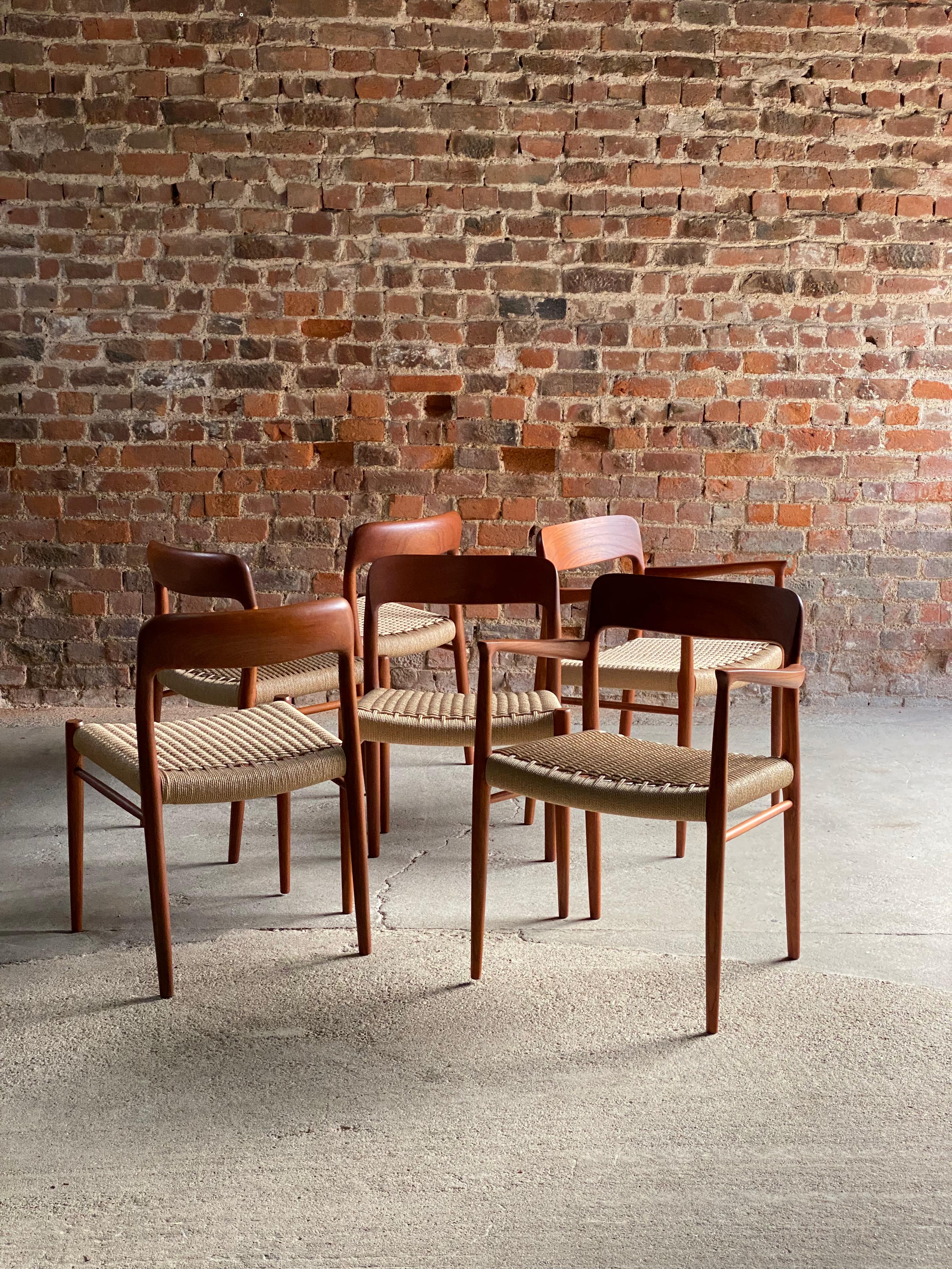 Niels Moller - Ensemble de 6 chaises de salle à manger en teck et corde de papier, modèle 56 et modèle 75, 1960 en vente 10