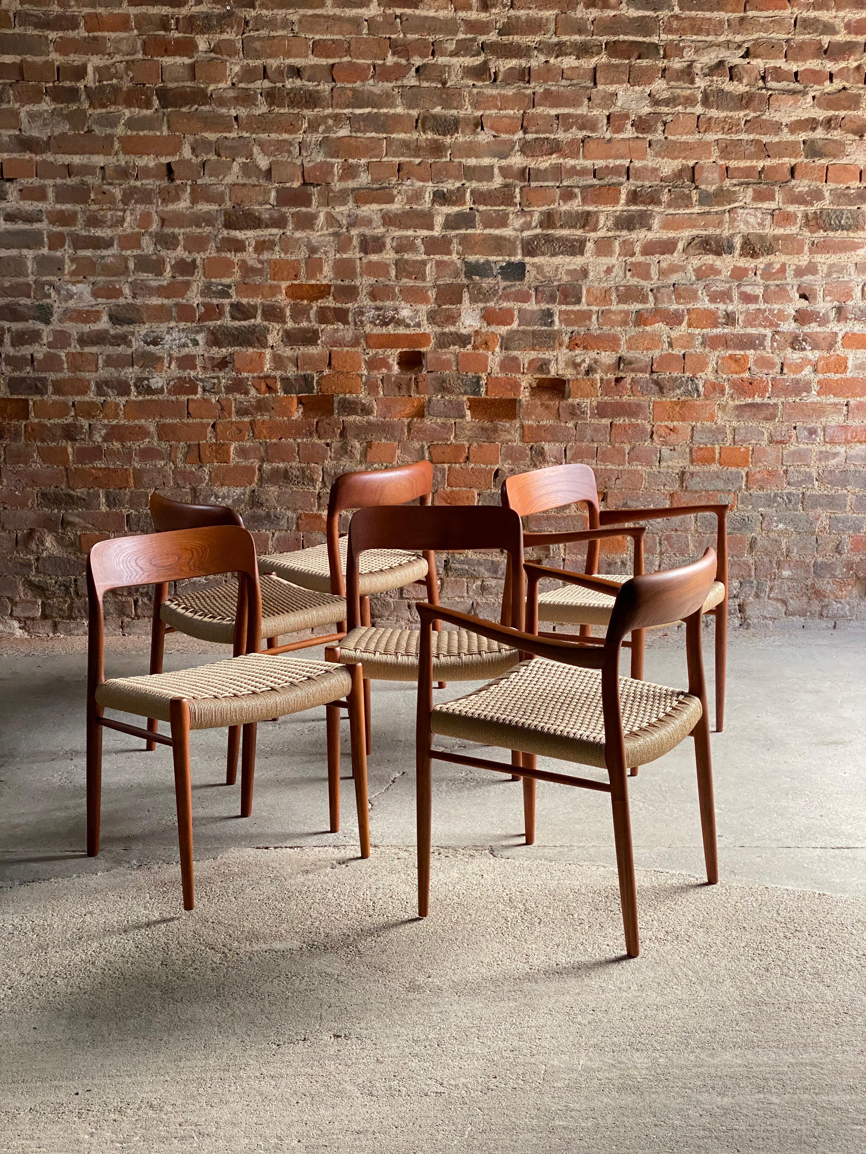 Niels Moller - Ensemble de 6 chaises de salle à manger en teck et corde de papier, modèle 56 et modèle 75, 1960 en vente 11