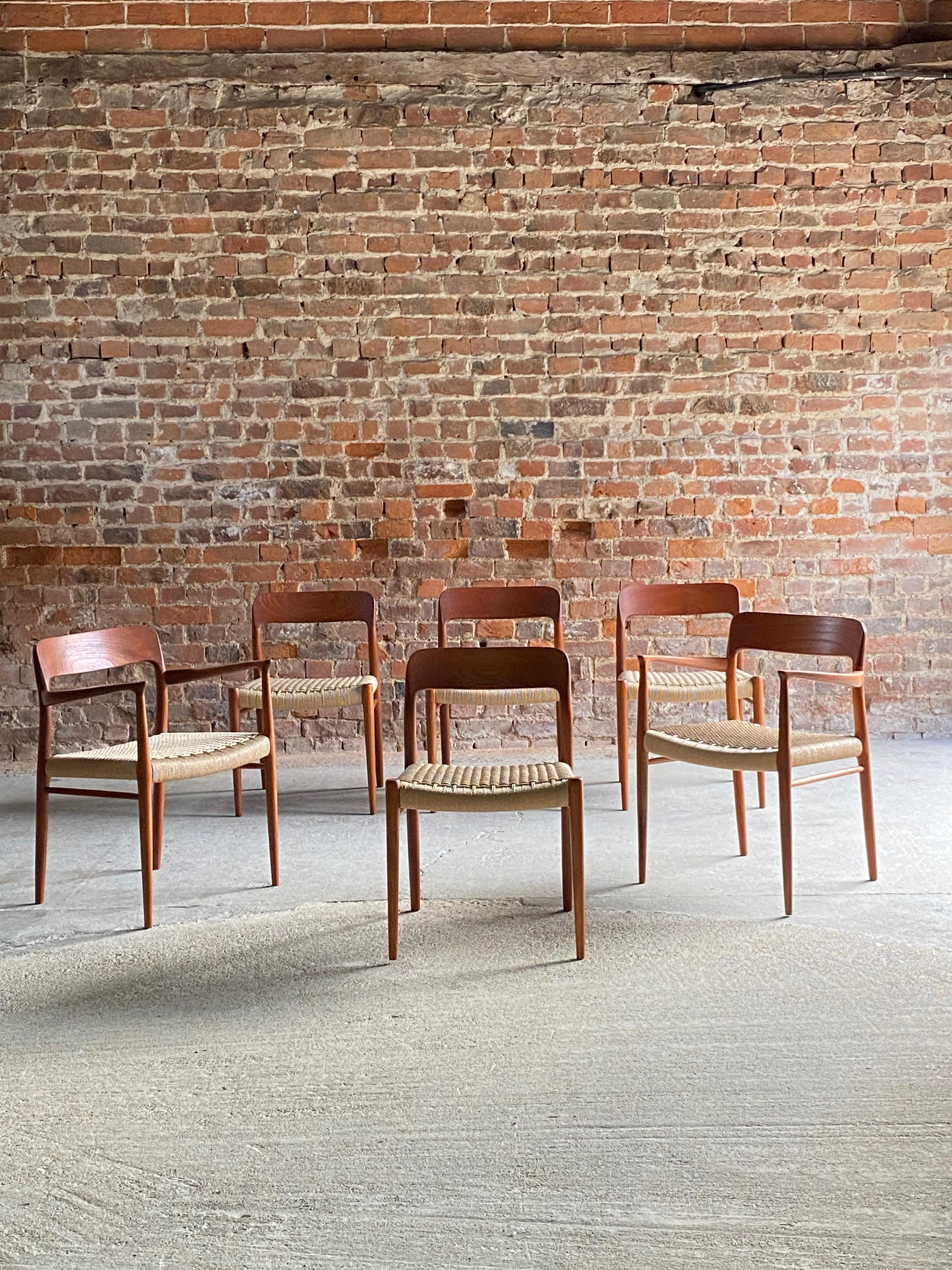 Niels Moller - Ensemble de 6 chaises de salle à manger en teck et corde de papier, modèle 56 et modèle 75, 1960 en vente 12