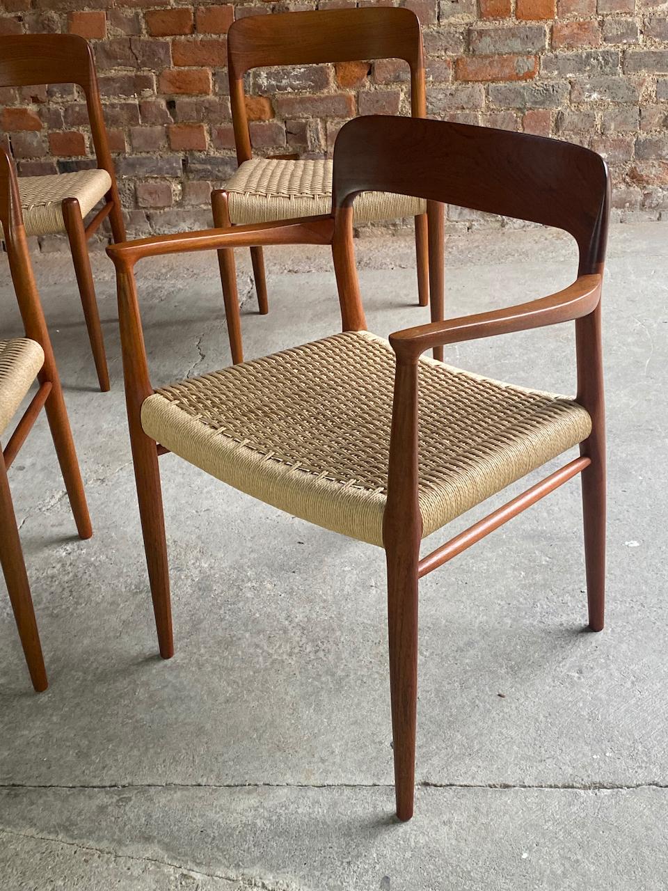 Niels Moller Model 56 & Model 75 Teak & Paper Cord Dining Chairs Set of 6, 1960 1