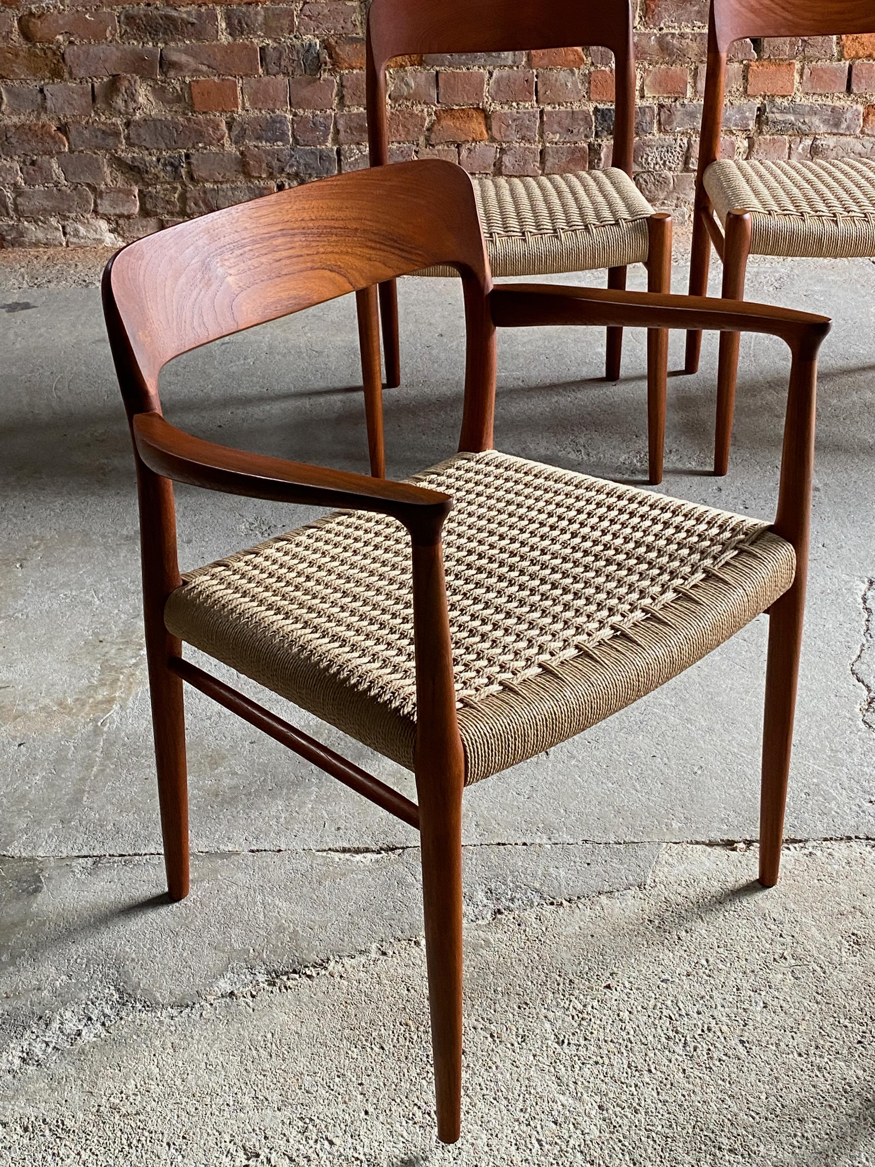 Niels Moller - Ensemble de 6 chaises de salle à manger en teck et corde de papier, modèle 56 et modèle 75, 1960 en vente 1