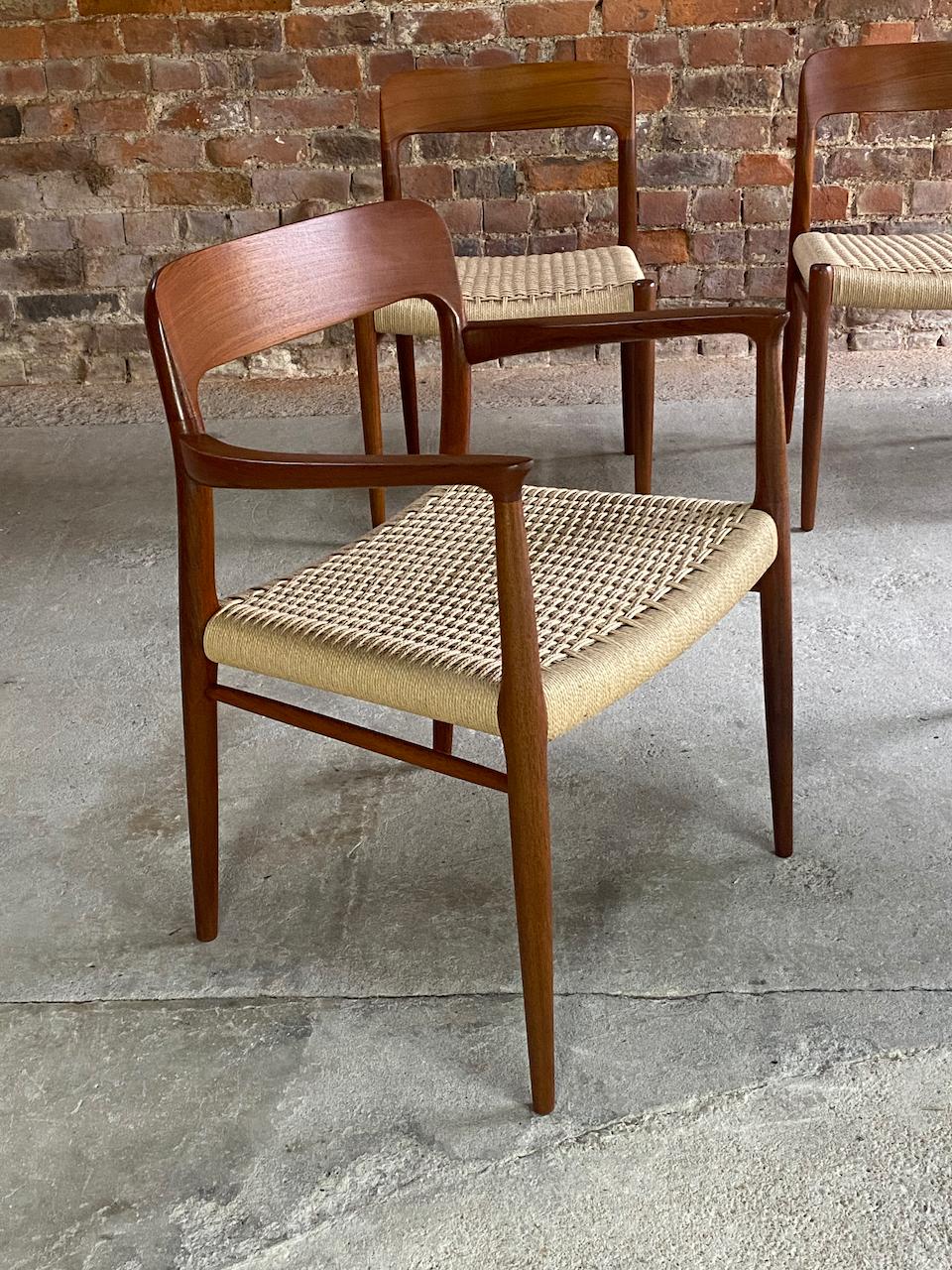Niels Moller Model 56 & Model 75 Teak & Paper Cord Dining Chairs Set of 6, 1960 2