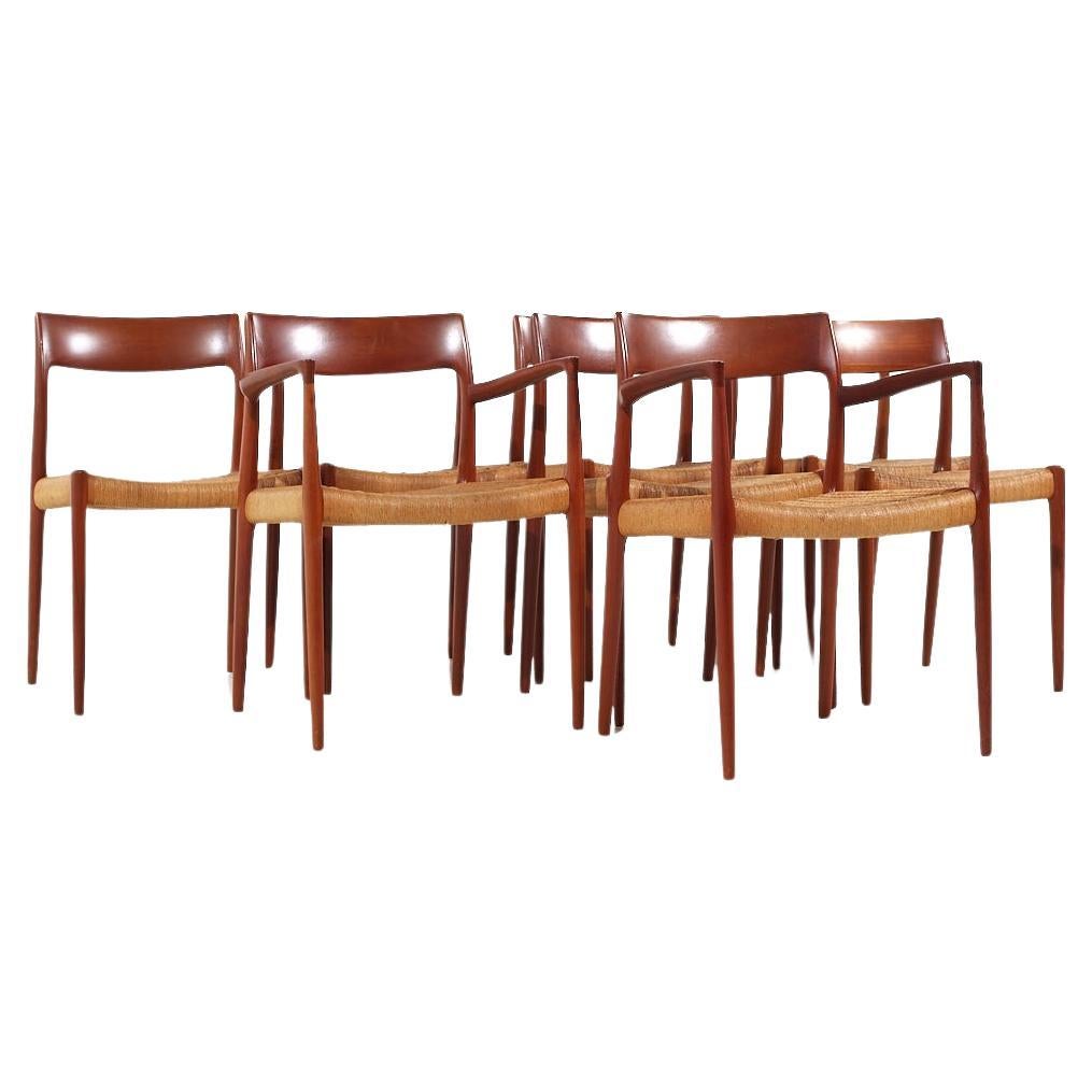 Niels Moller Model 57 and 77 MCM Danish Teak and Rope Dining Chairs - Set of 8 For Sale