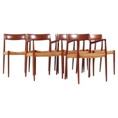 Retro Niels Moller Model 57 and 77 MCM Danish Teak and Rope Dining Chairs - Set of 8