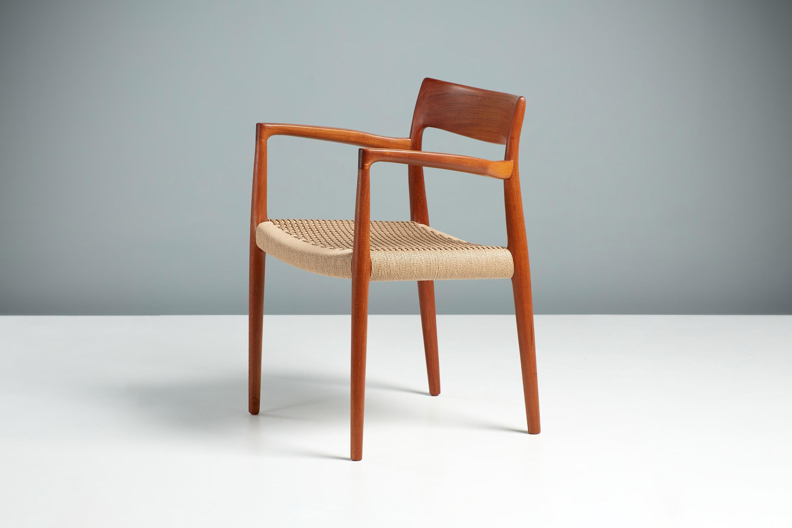 Niels Moller model 57 chair in teak & papercord, circa 1950s.

An immaculate example of this iconic design made from exquisite teak. Designed by Niels Moller for his own company: J.L. Moller Mobelfabrik in Denmark, 1959. This piece has been
