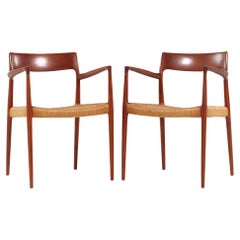 Niels Moller Modelo 57 MCM Sillas de comedor danesas de teca y cuerda - Pareja