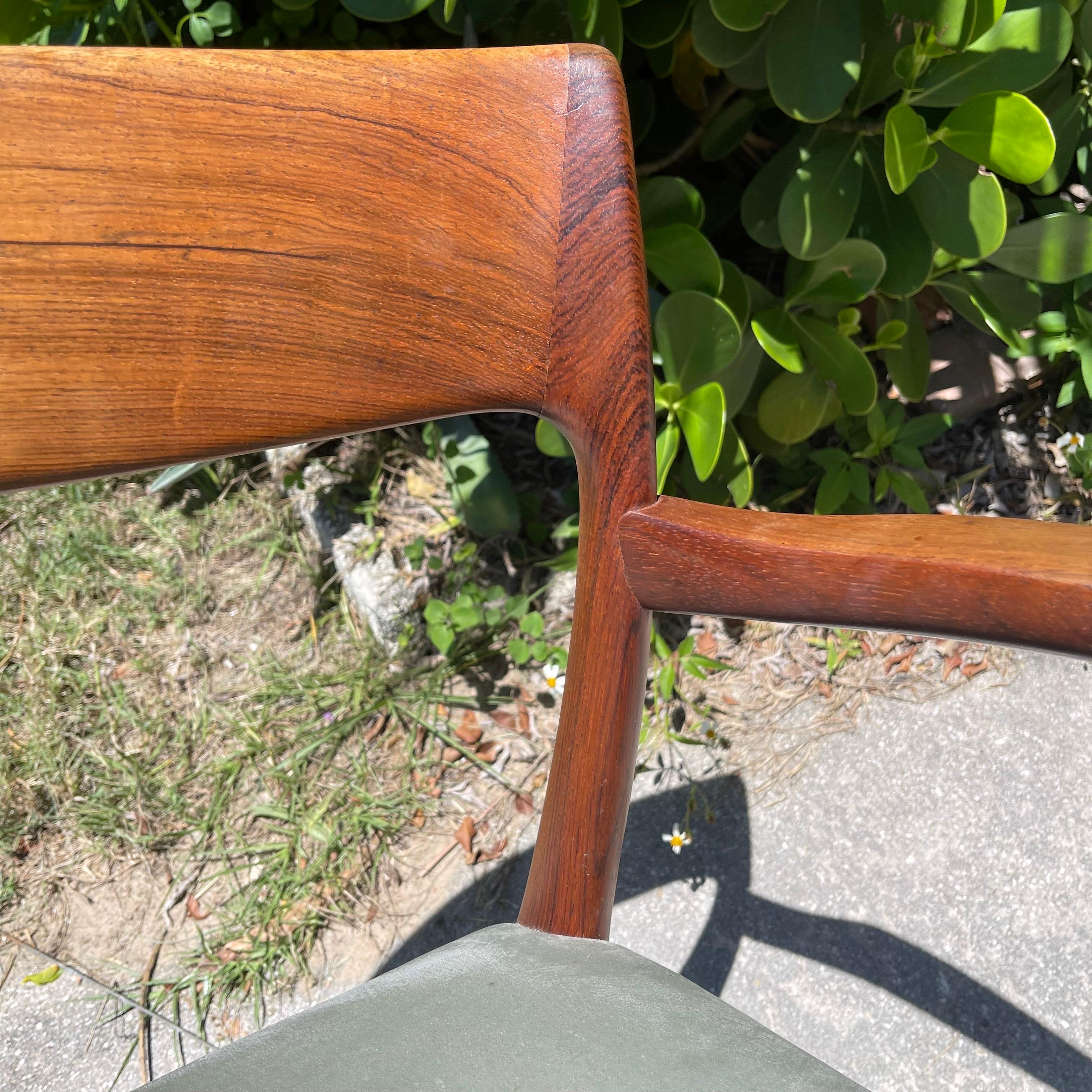 Ultra-rare chair handcrafted in Denmark of the finest solid rosewood. A functional work of art.

Seat interior width: 18”
Arm height: 9.5”
Seat interior depth: 18”