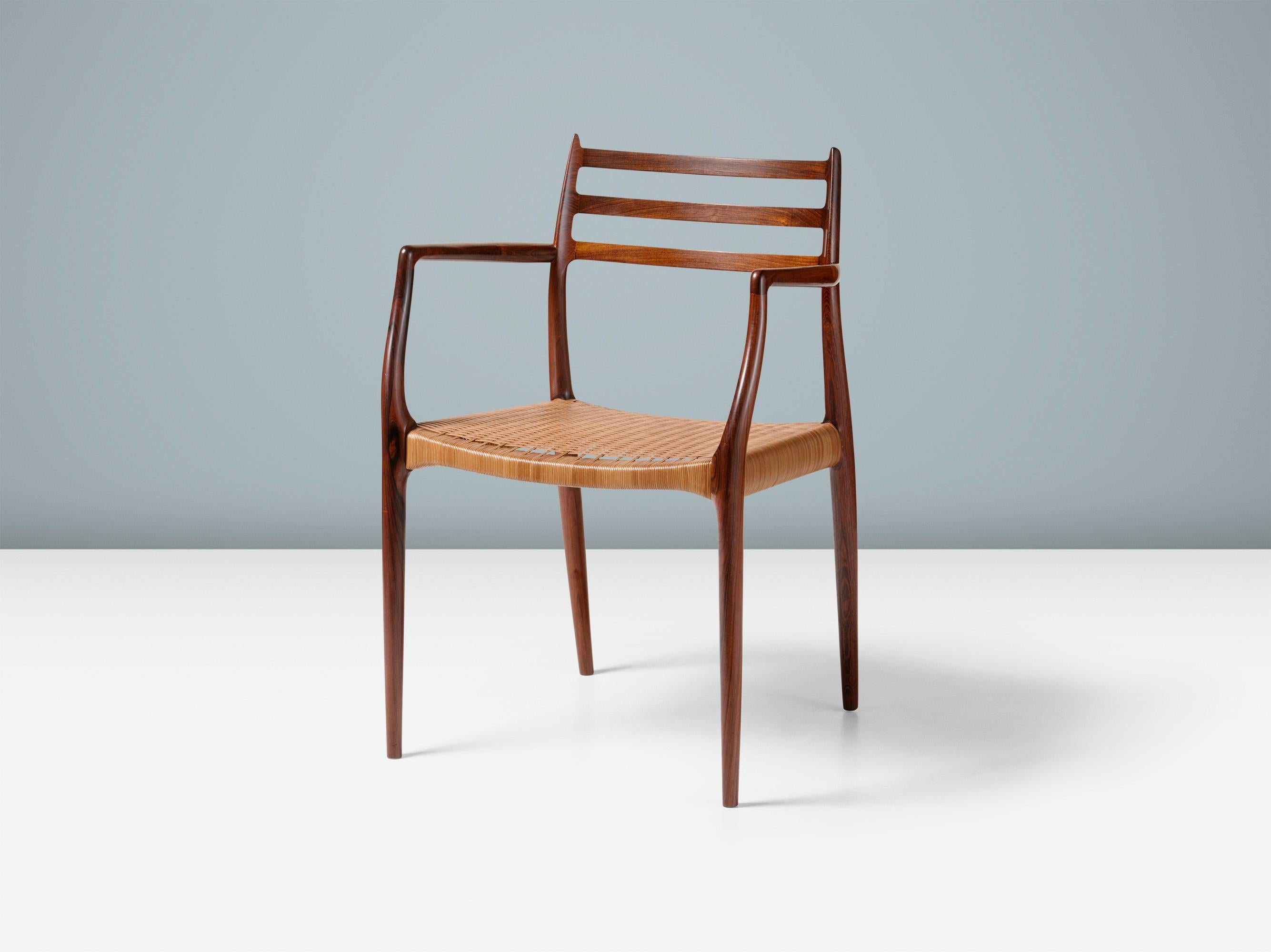 Niels Moller - Model 62 Armchair in Rosewood & Woven Leather Cord, 1962

A fantastic example of Danish master Niels Moller's most iconic work: The Model 62 Armchair. The frame is made from highly figured rosewood and has been refinished in Danish