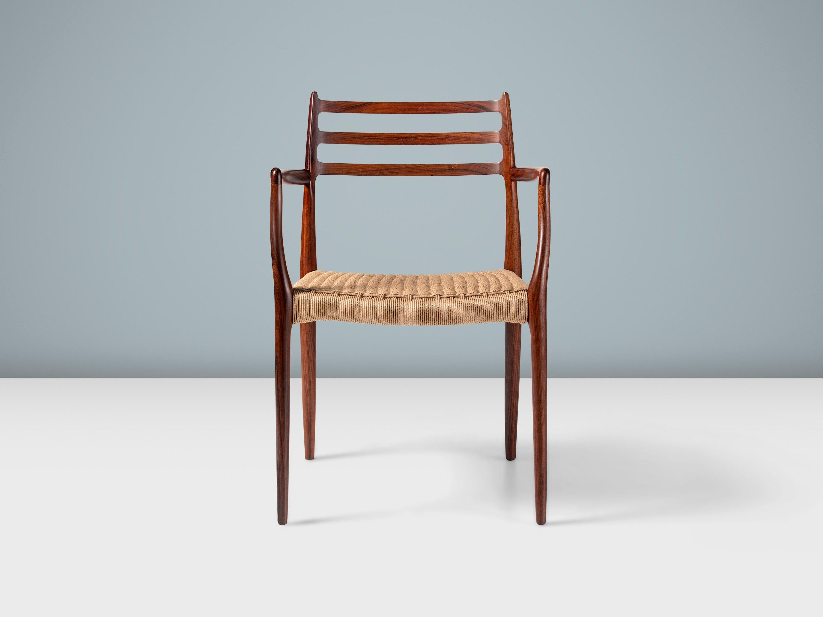 Niels Moller - Model 62 Armchair in Rosewood & Papercord, 1962

Rarely seen edition of this iconic design made from exquisite, highly figured rosewood. Designed by Niels Moller for his own company: J.L. Moller Mobelfabrik in Denmark, 1962. This