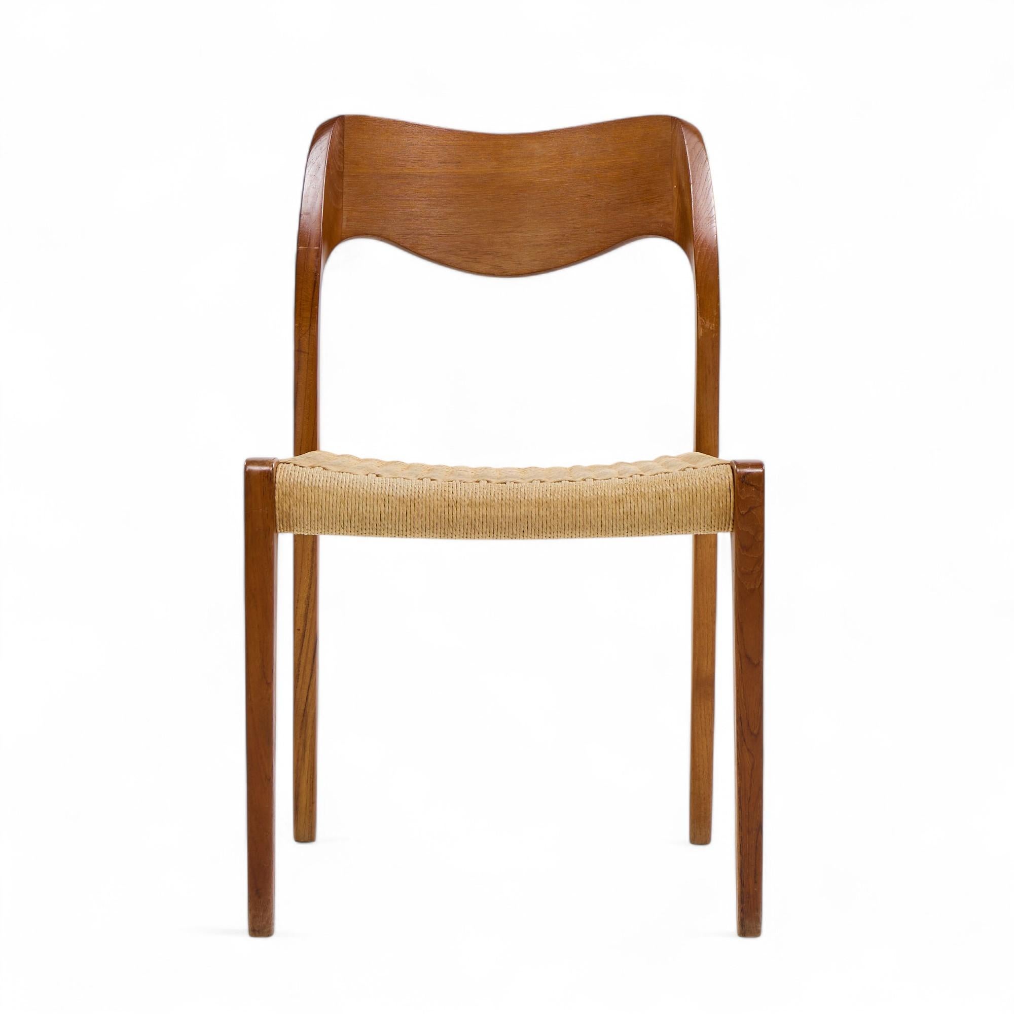 20th Century Niels Moller Model 71 Danish Teak and Paper Cord Dining Chairs - Set of 6 For Sale
