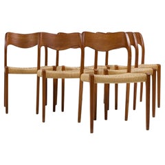 Niels Moller Model 71 Danish Teak and Paper Cord Dining Chairs - Set of 6