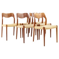 Niels Moller Model 71 Mid Century Danish Rope Seat Teak Dining Chairs, Set of 6