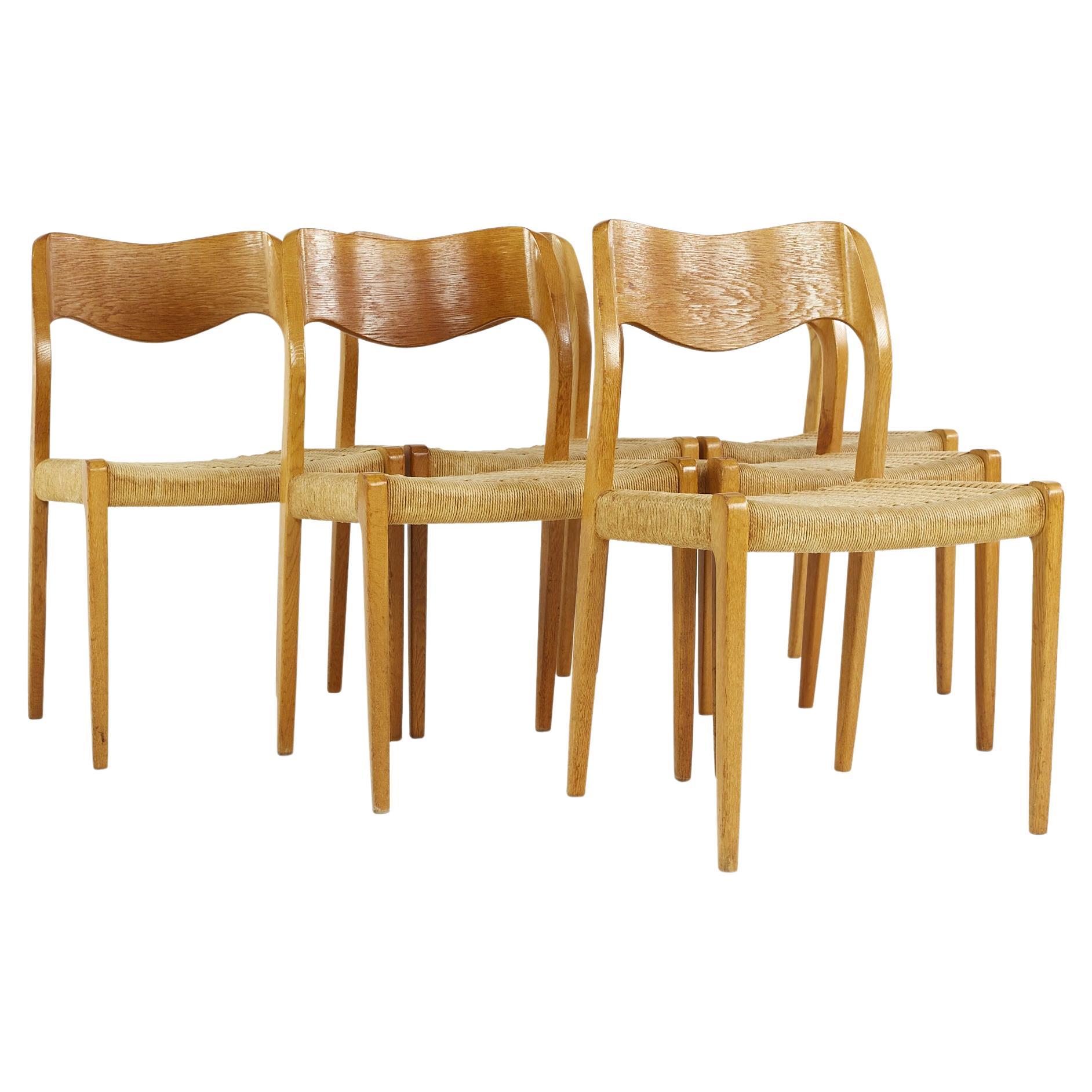 Niels Moller Model 71 Mid Century Danish Rope Seat Teak Dining Chairs, Set of 6