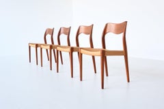 Niels Moller Model 71 Teak and Paper Cord Dining Chairs Denmark 1960