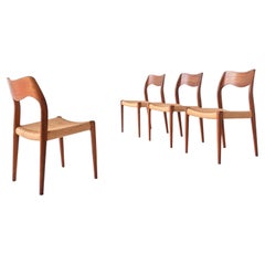 Niels Moller Model 71 Teak and Paper Cord Dining Chairs Denmark 1960