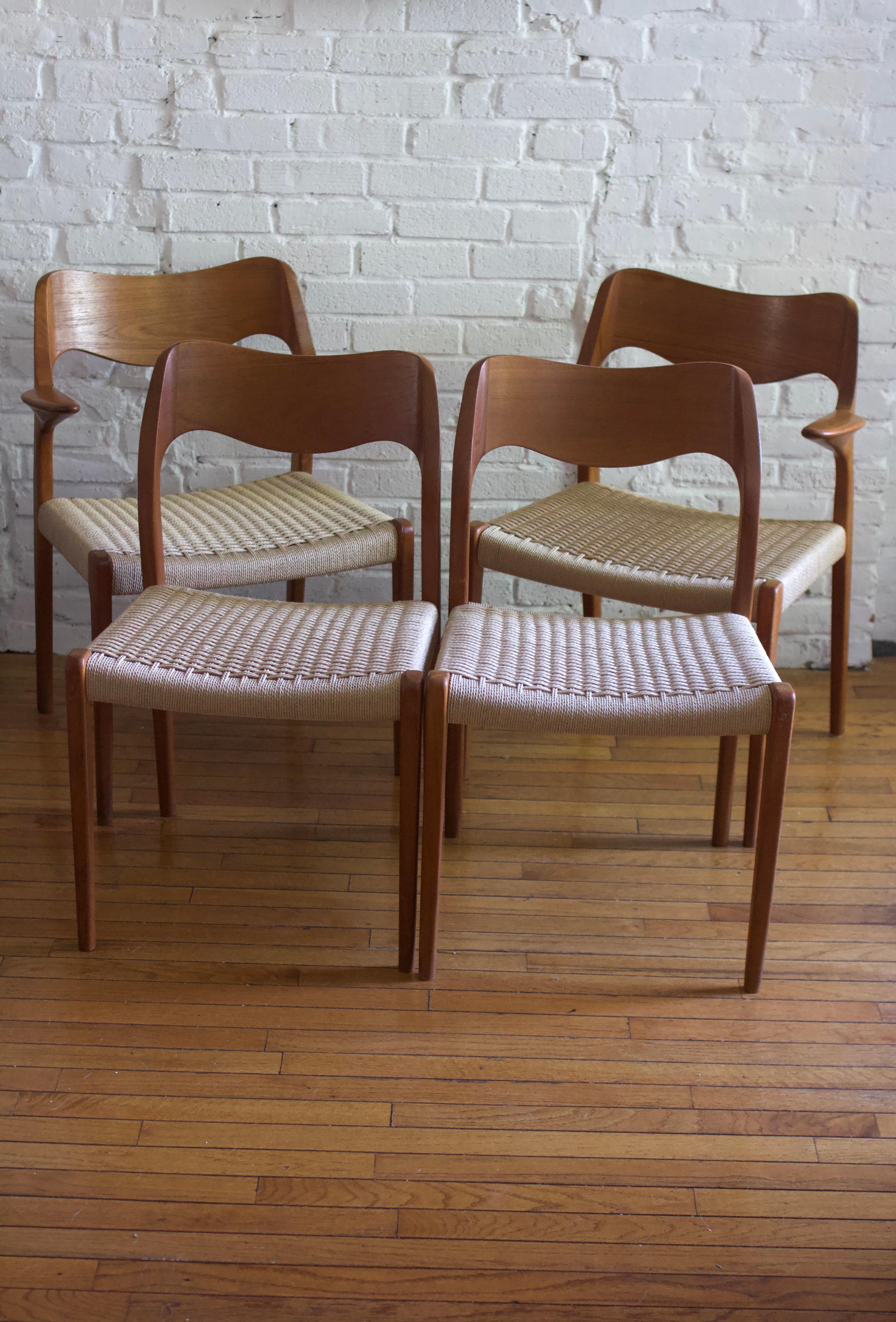 Mid-Century Modern Niels Moller Model 71 Teak & Danish Cord Dining Chair, 1960's