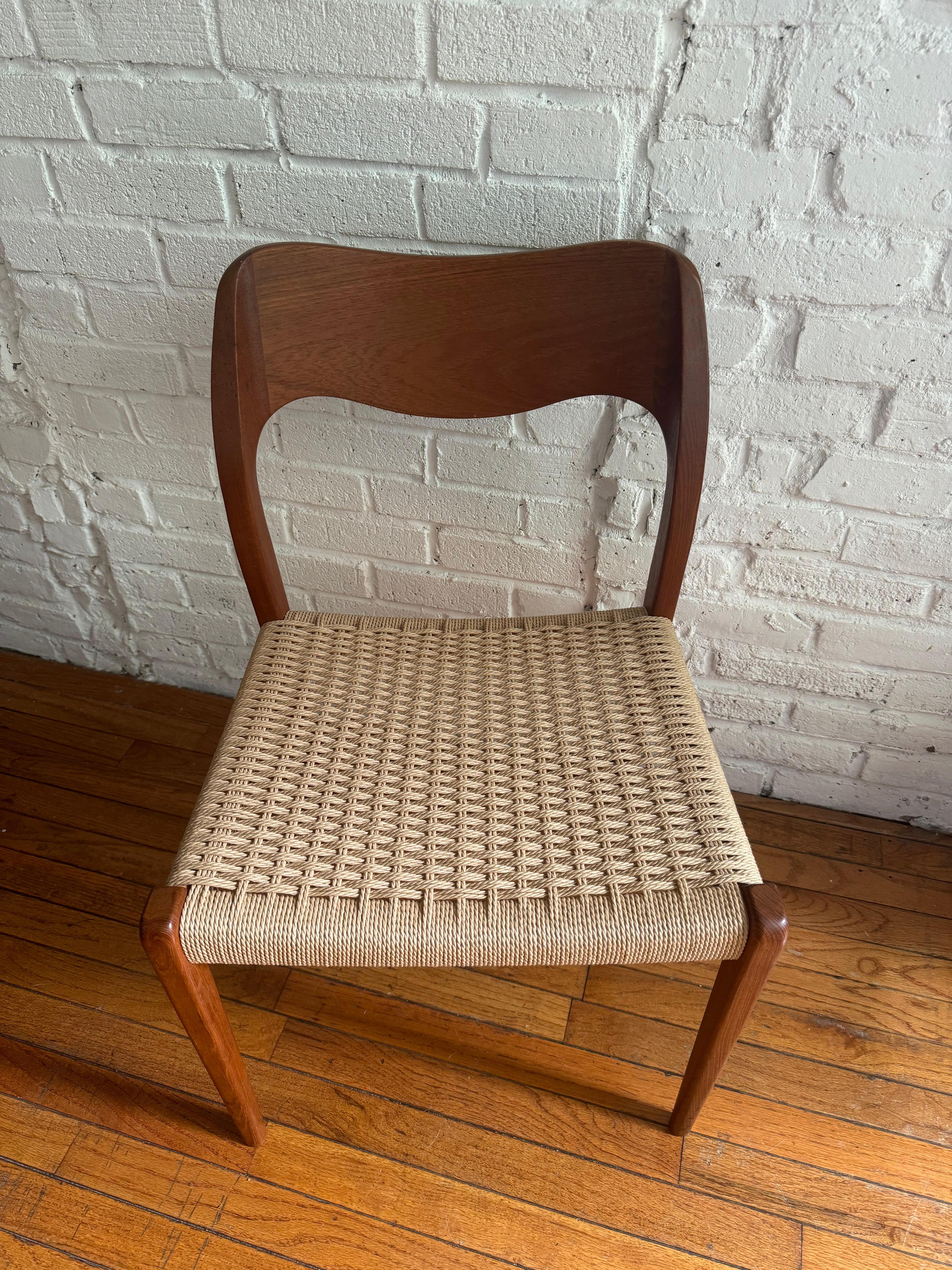 Mid-Century Modern Niels Moller Model 71 Teak & Danish Cord Dining Chair, 1960's