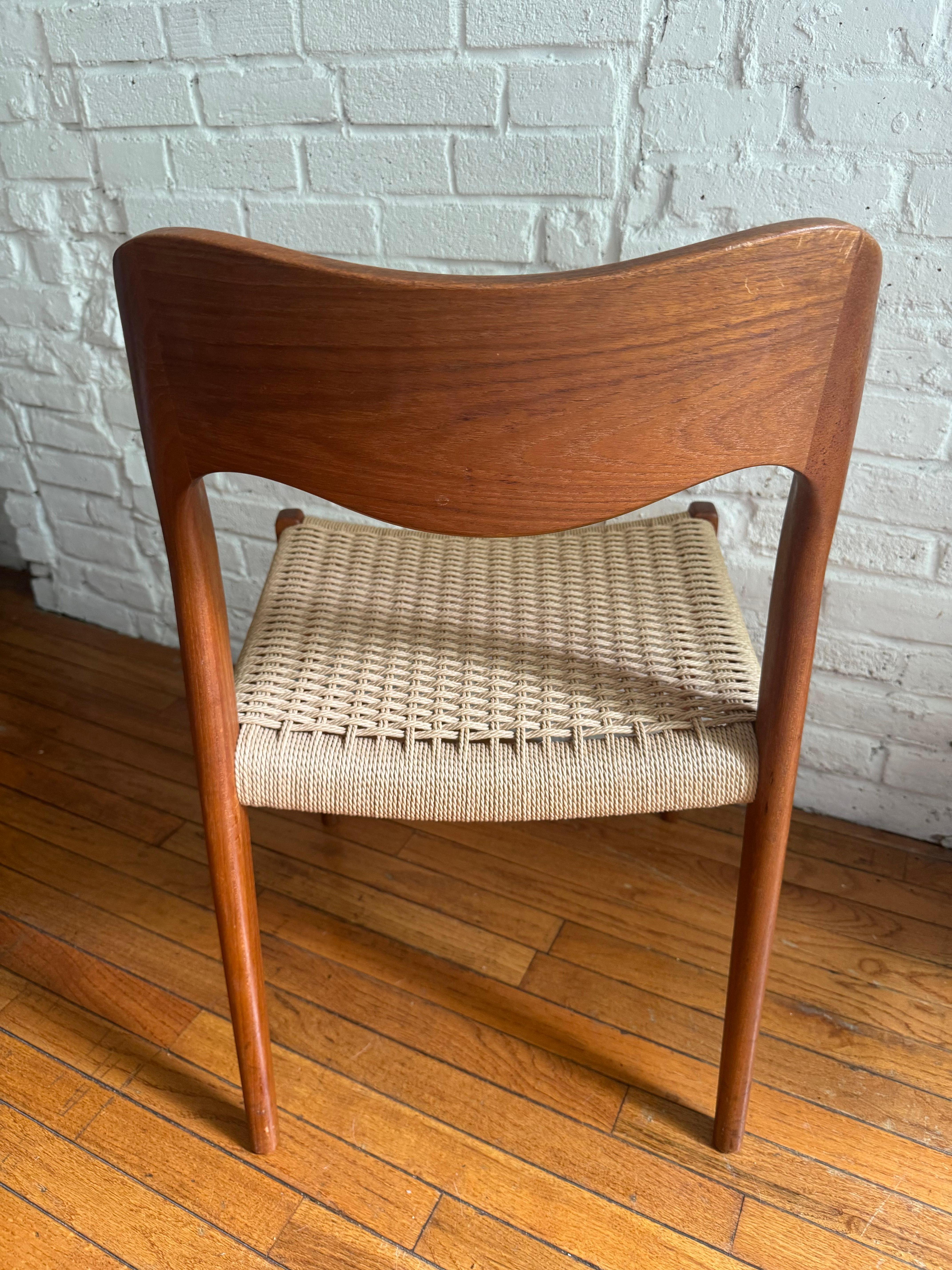 Niels Moller Model 71 Teak & Danish Cord Dining Chair, 1960's In Good Condition In Portland, OR