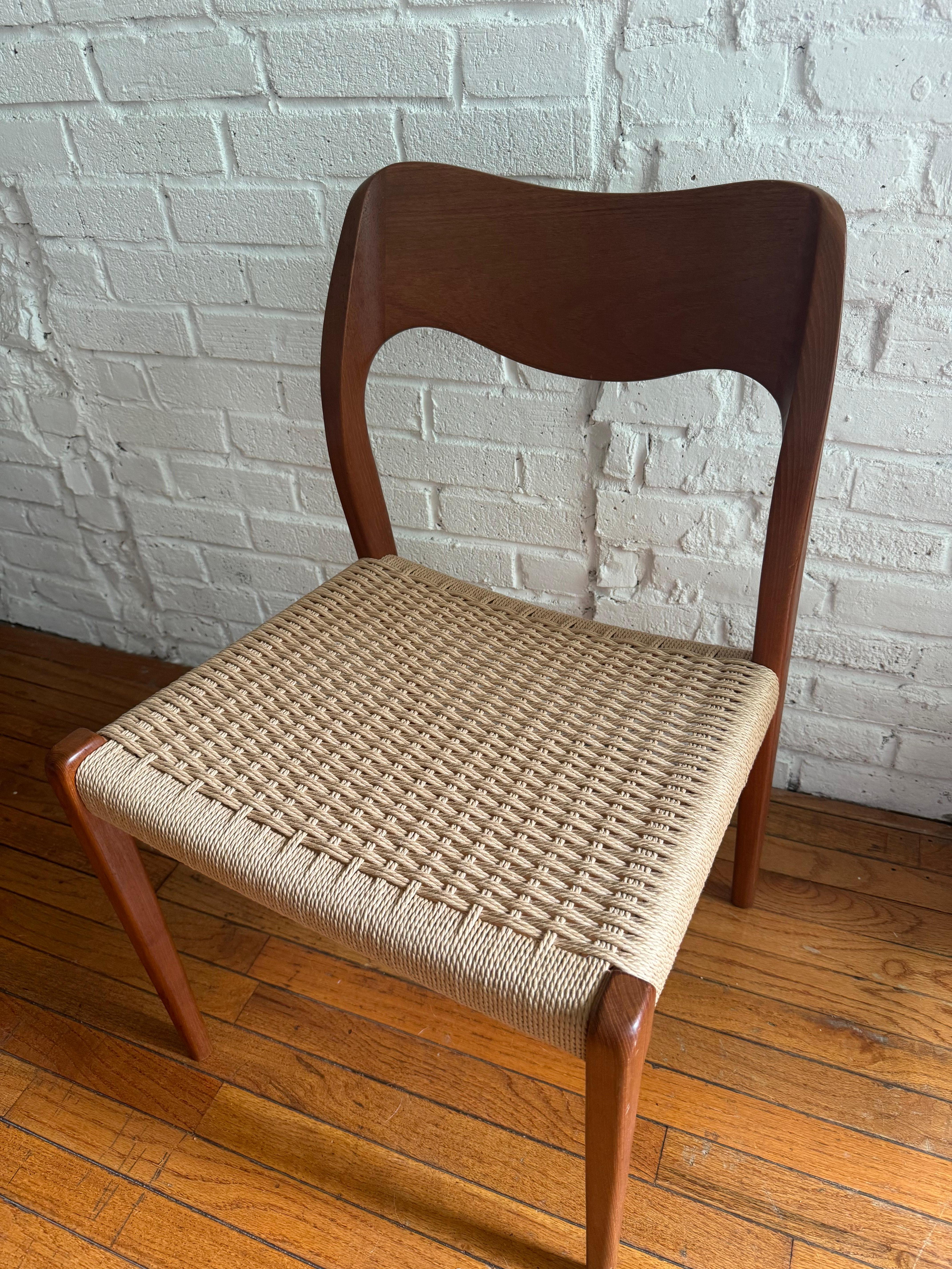 Mid-20th Century Niels Moller Model 71 Teak & Danish Cord Dining Chair, 1960's
