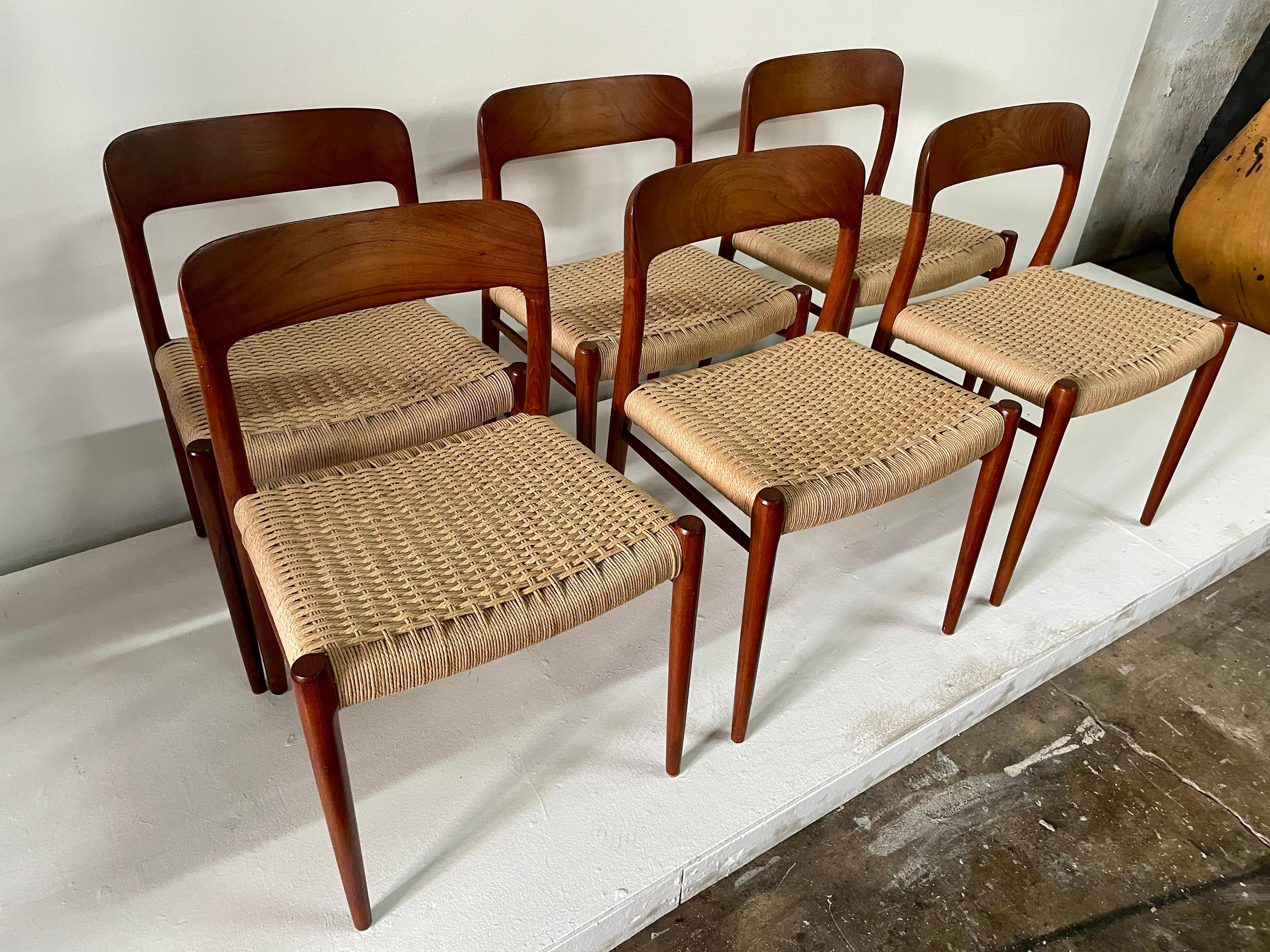 Niels Möller Model 75 Danish Teak Dining Chairs for J.L. Möllers, Set of 6 5