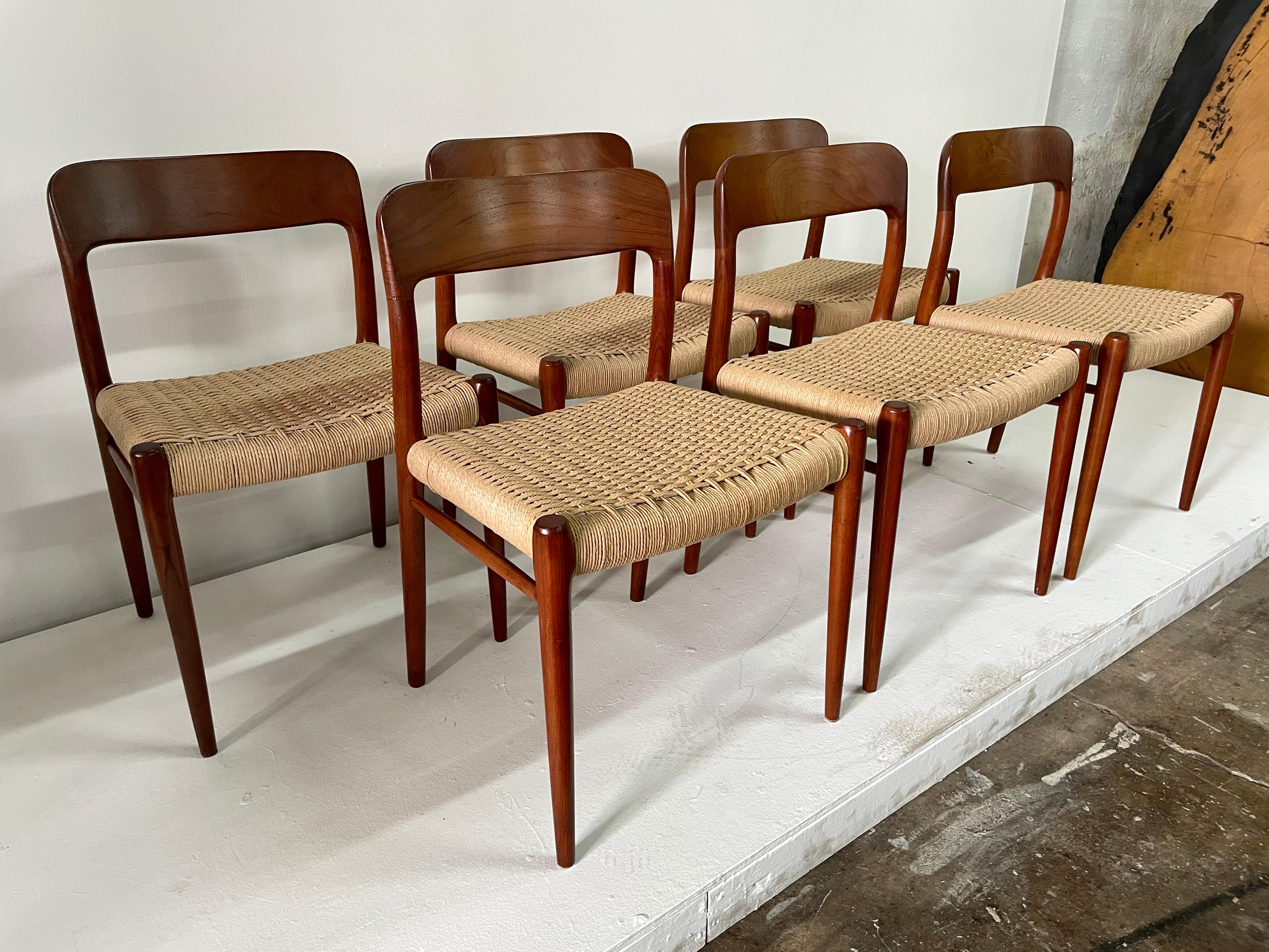 Niels Möller Model 75 Danish Teak Dining Chairs for J.L. Möllers, Set of 6 6