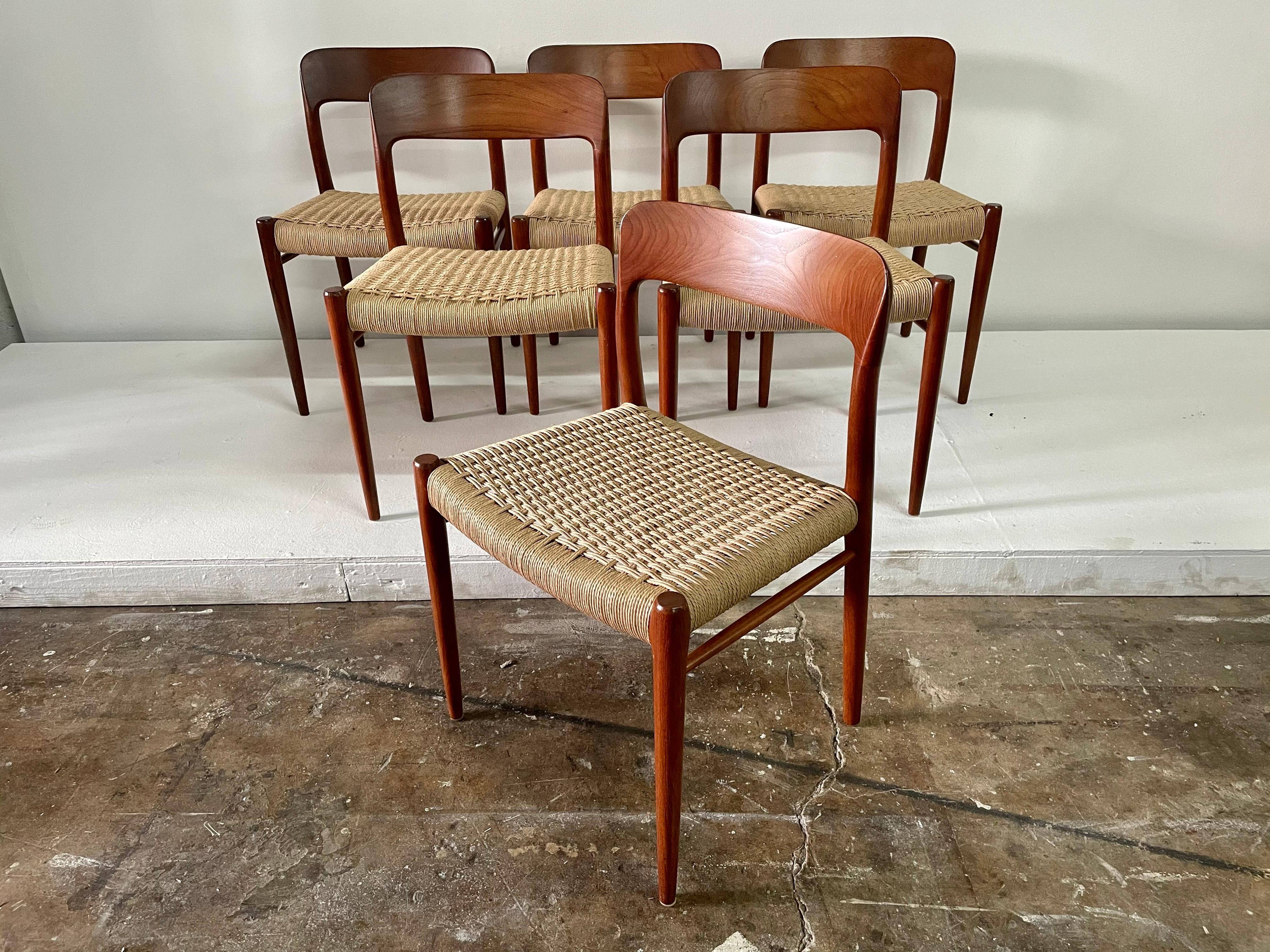 Niels Möller Model 75 Danish Teak Dining Chairs for J.L. Möllers, Set of 6 10