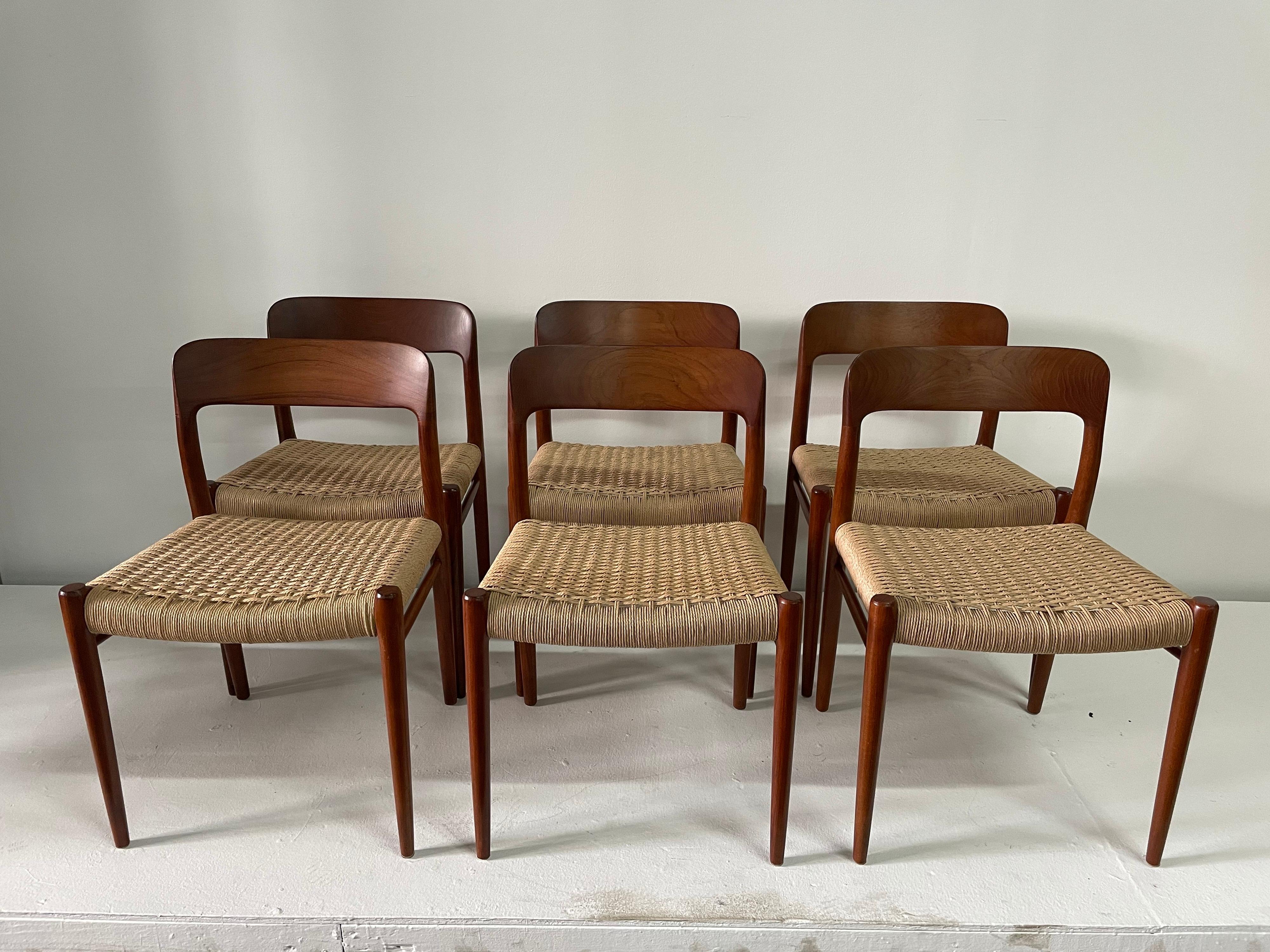 Niels Möller Model 75 Danish Teak Dining Chairs for J.L. Möllers, Set of 6 11