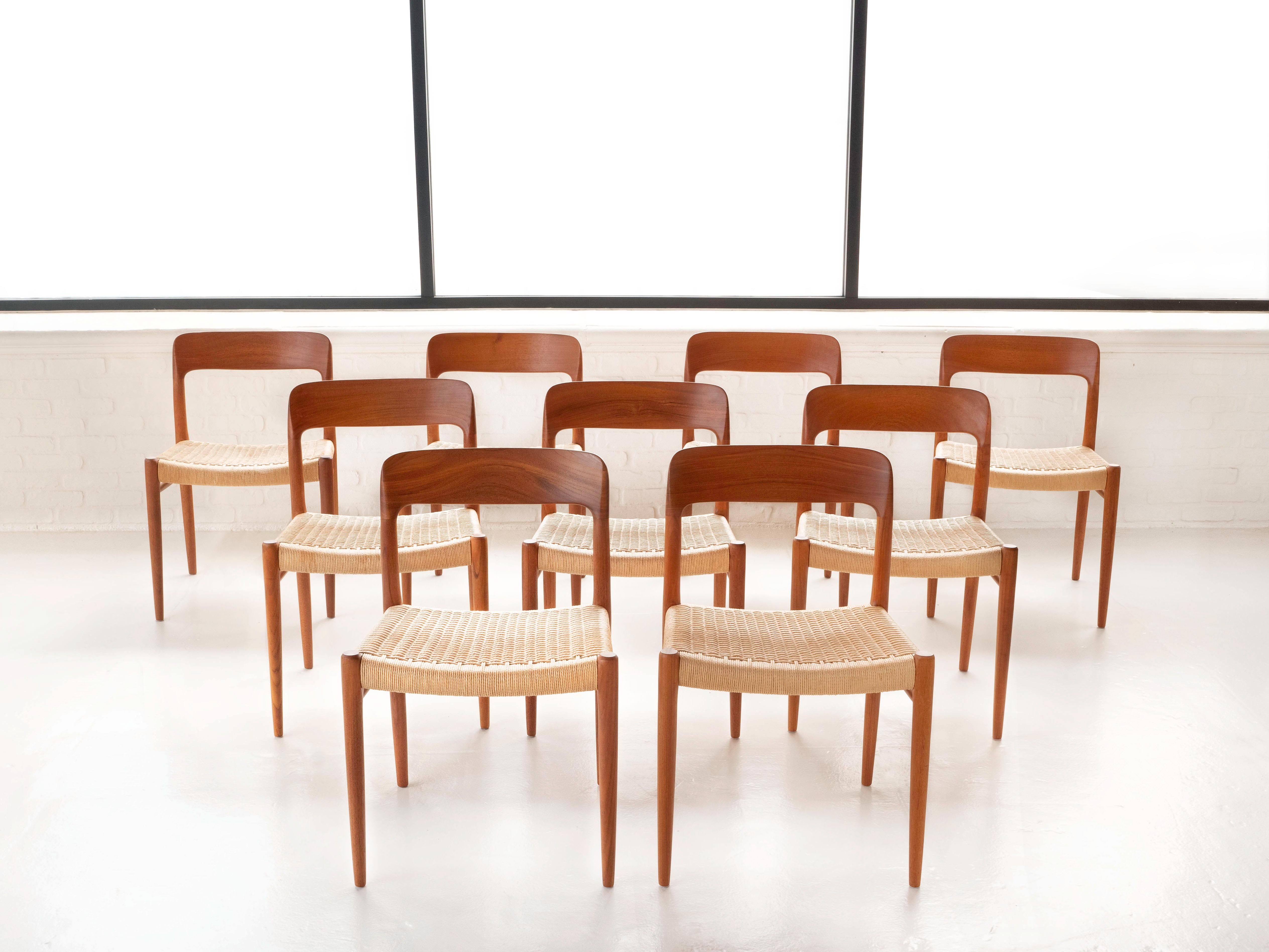 Niels Moller Model 75 Dining Chairs for J.L. Moller in Teak, Set of 9 5