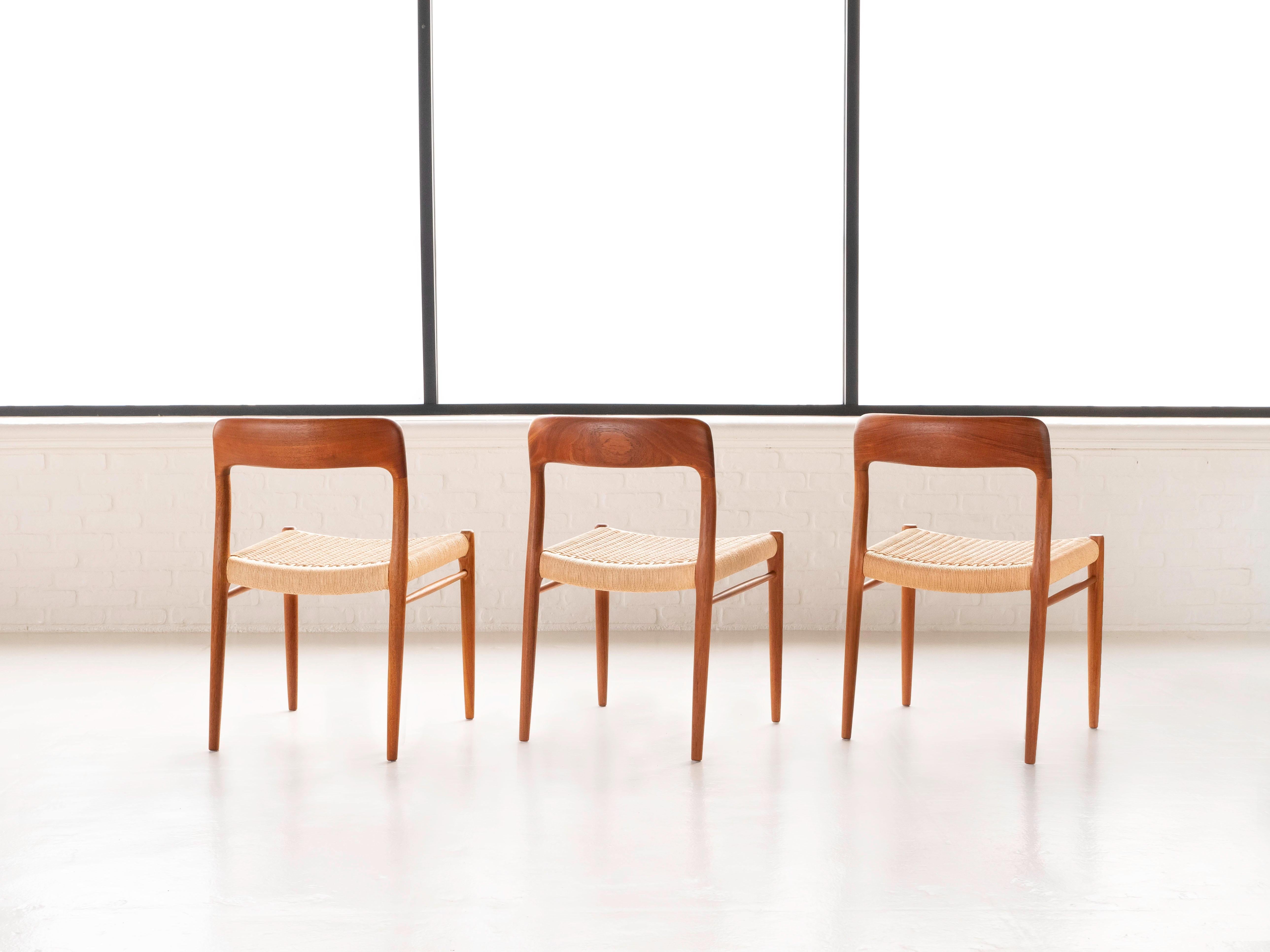 Papercord Niels Moller Model 75 Dining Chairs for J.L. Moller in Teak, Set of 9