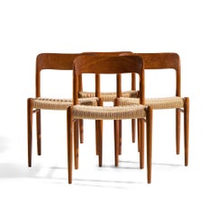 Niels Moller Model 75 Mid Century Danish Teak and Cane Dining Chairs - Set of 4