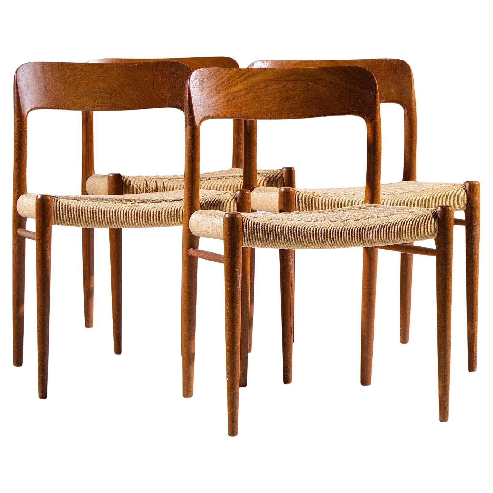 Niels Moller Model 75 Mid Century Danish Teak and Cane Dining Chairs - Set of 4 For Sale