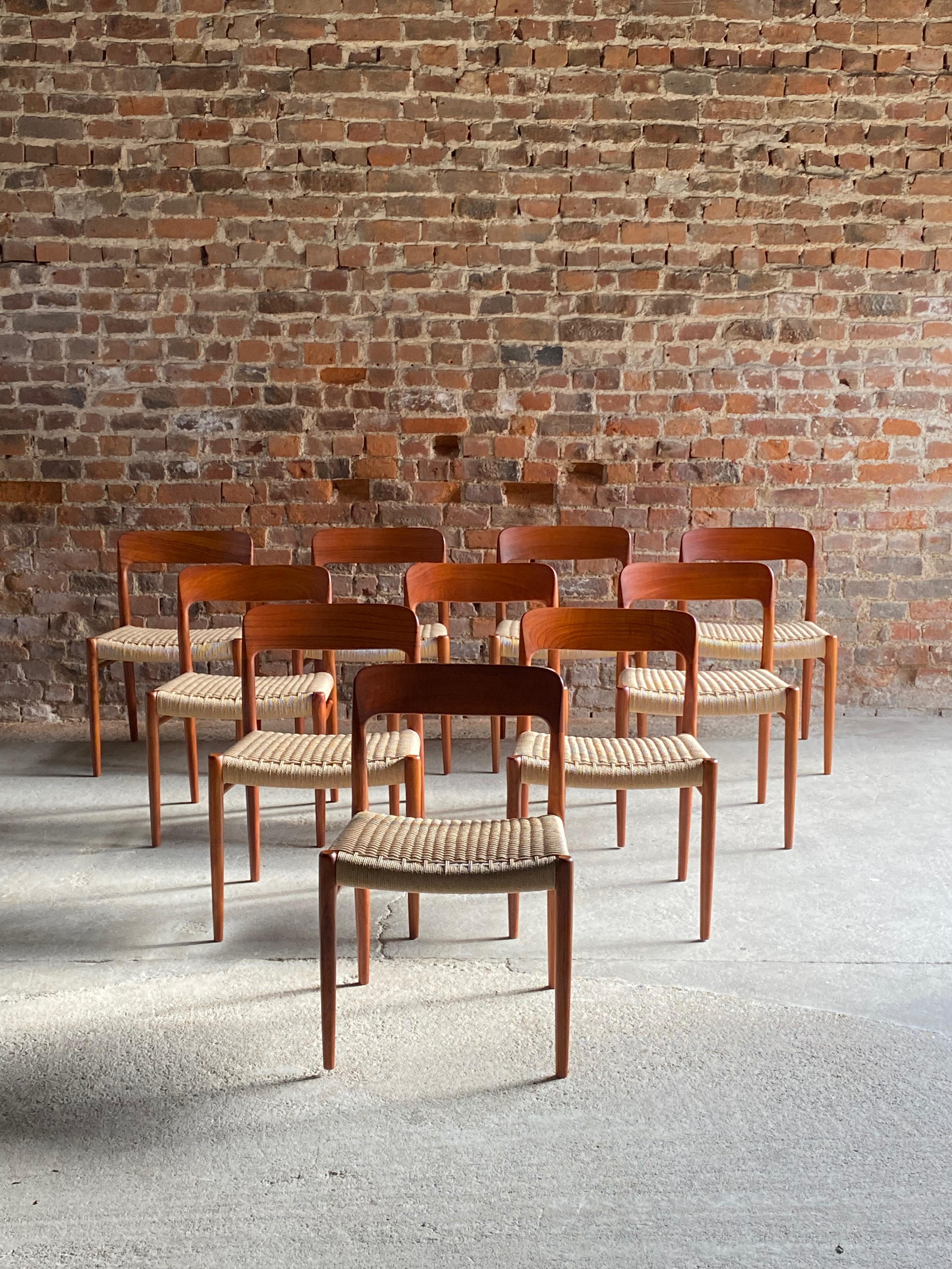 Niels Moller Model 75 Teak & Paper Cord Dining Chairs Set of 10, 1960 For Sale 6
