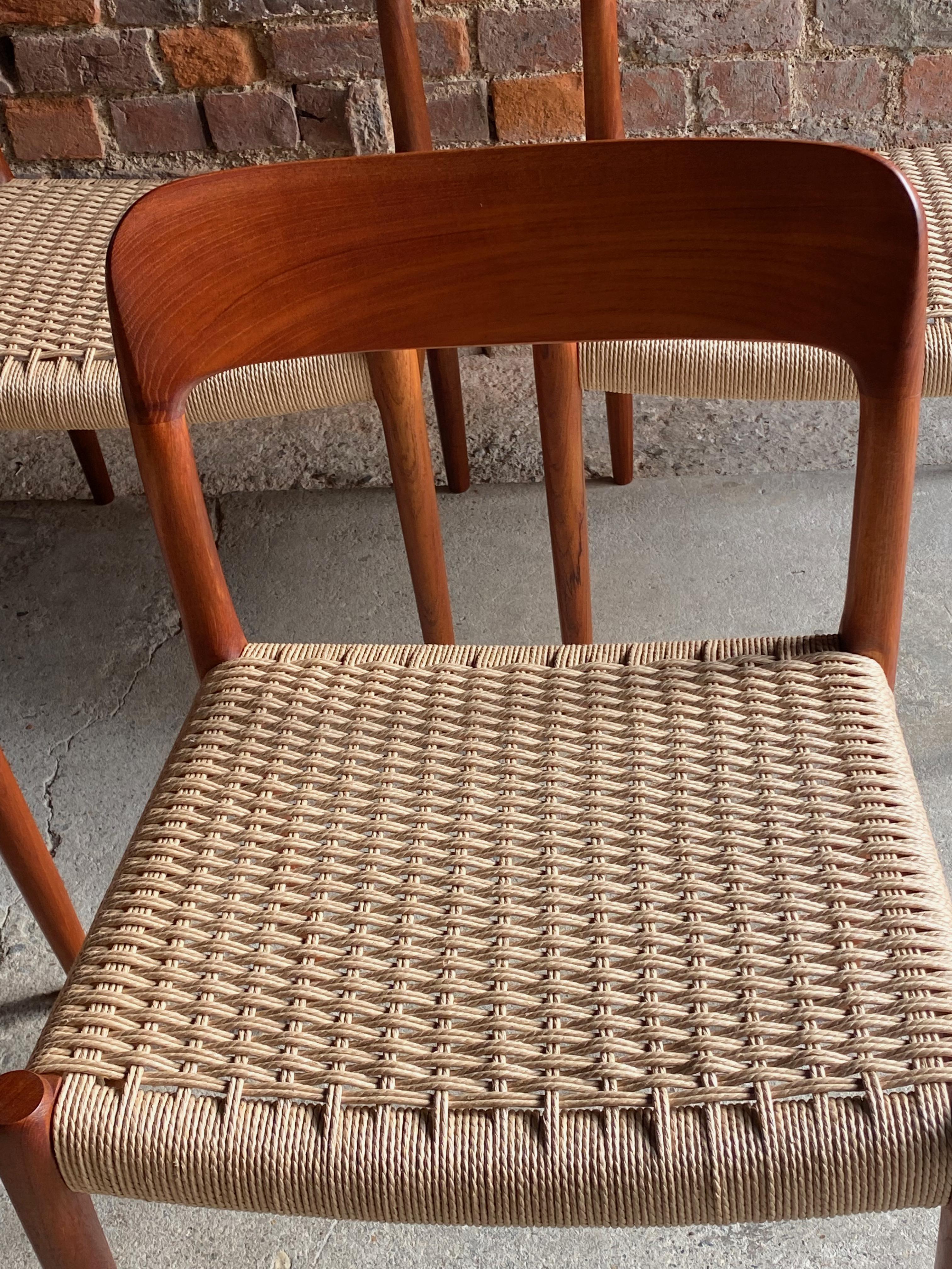 Mid-20th Century Niels Moller Model 75 Teak & Paper Cord Dining Chairs Set of 10, 1960 For Sale